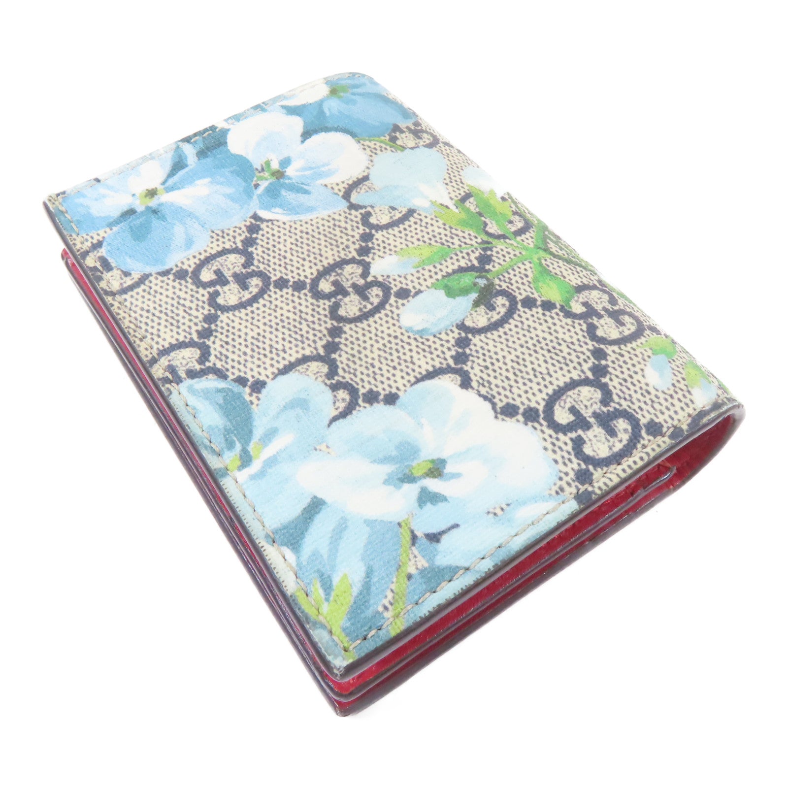 GUCCI 塗層帆布Fold Wallet金扣錢包灰色/藍色
