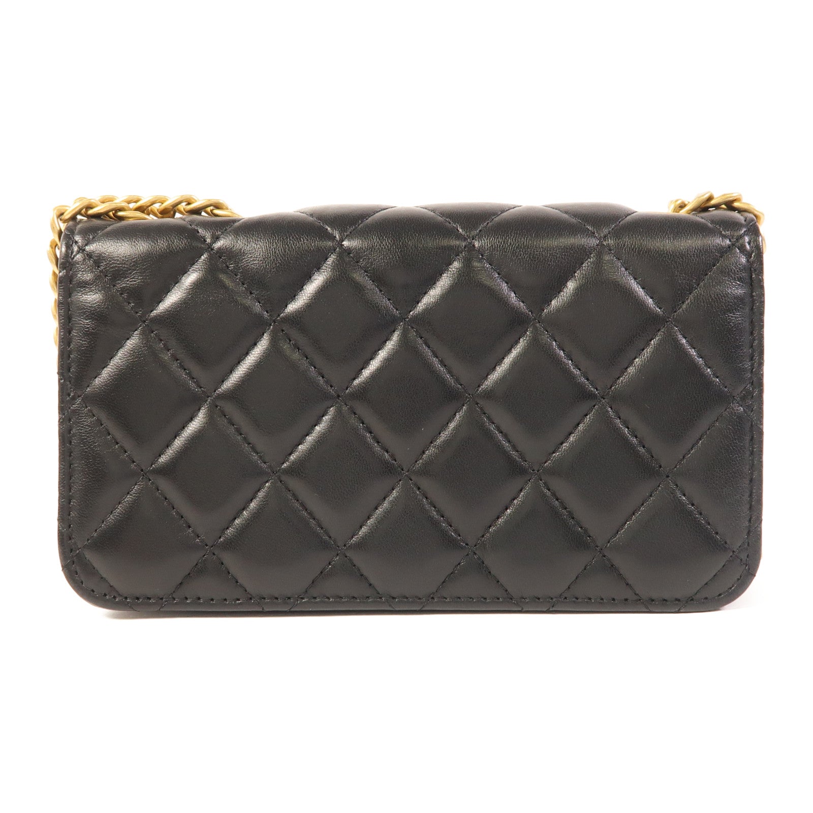 CHANEL 羊皮皮革Flap Phone Holder金扣鏈帶肩背袋
