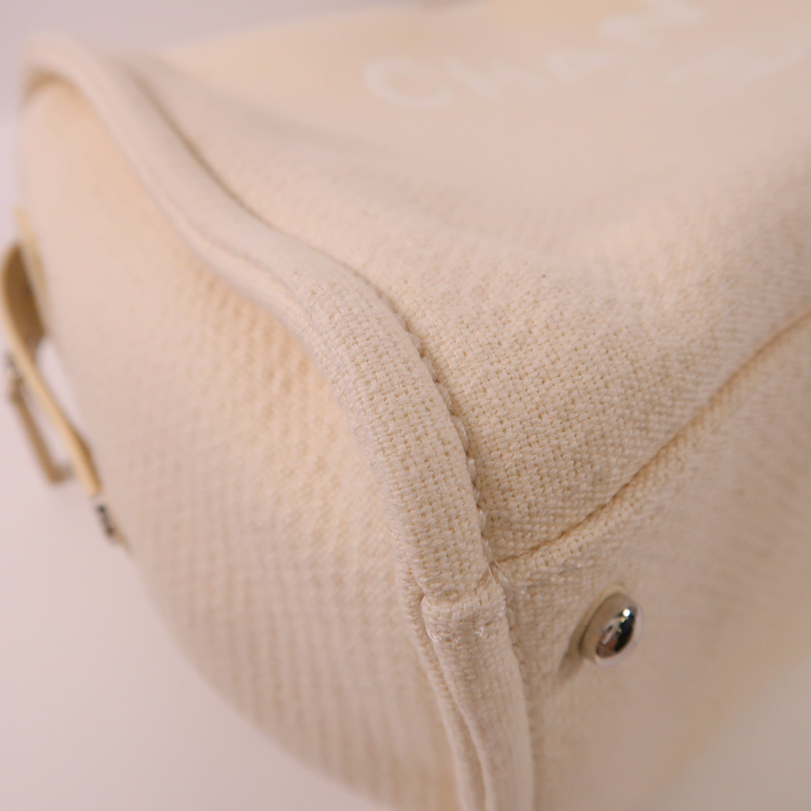 CHANEL 帆布Deauville Tote Bag銀扣手挽肩背兩用袋