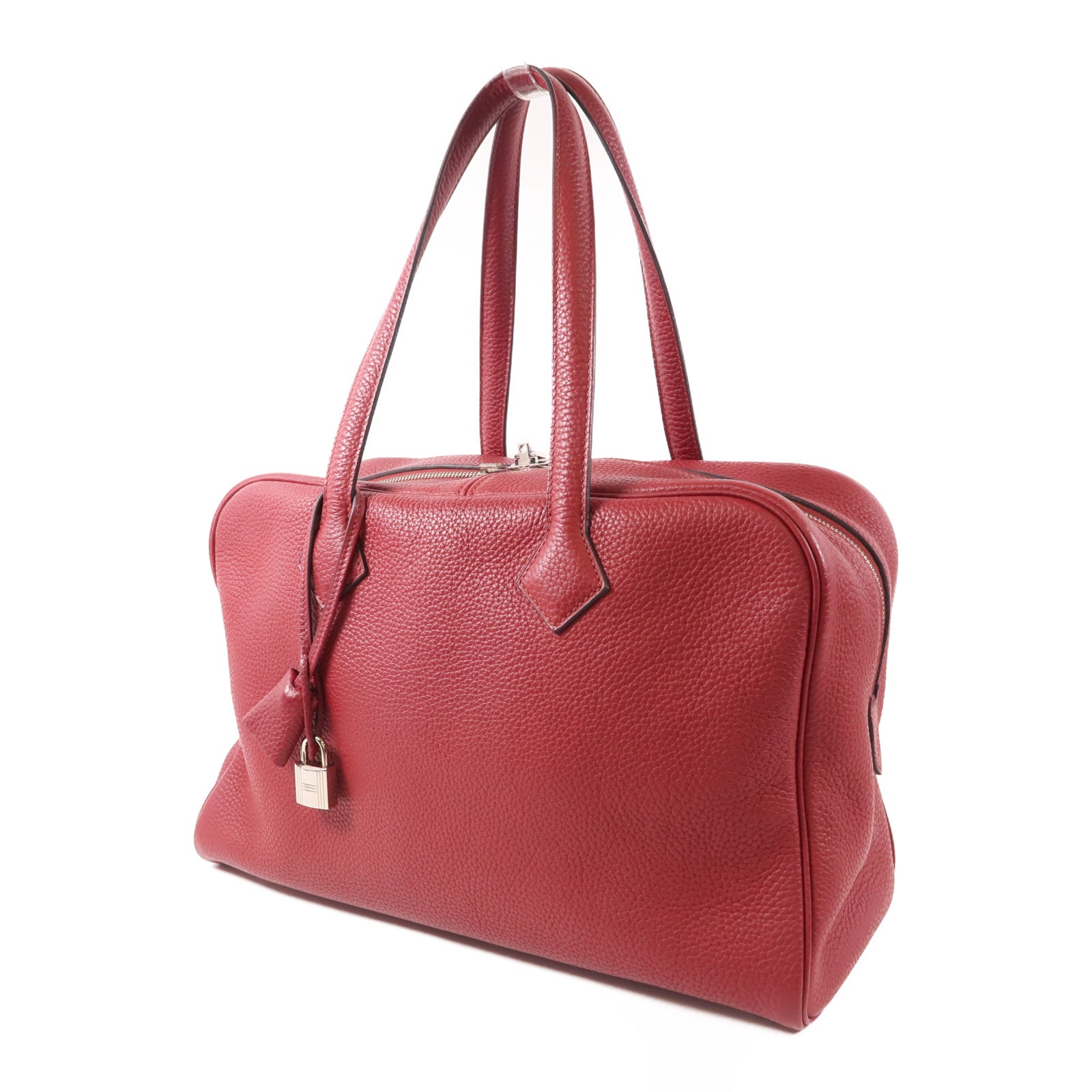 HERMES Clemence皮革Victoria 35銀扣肩背袋Rubis