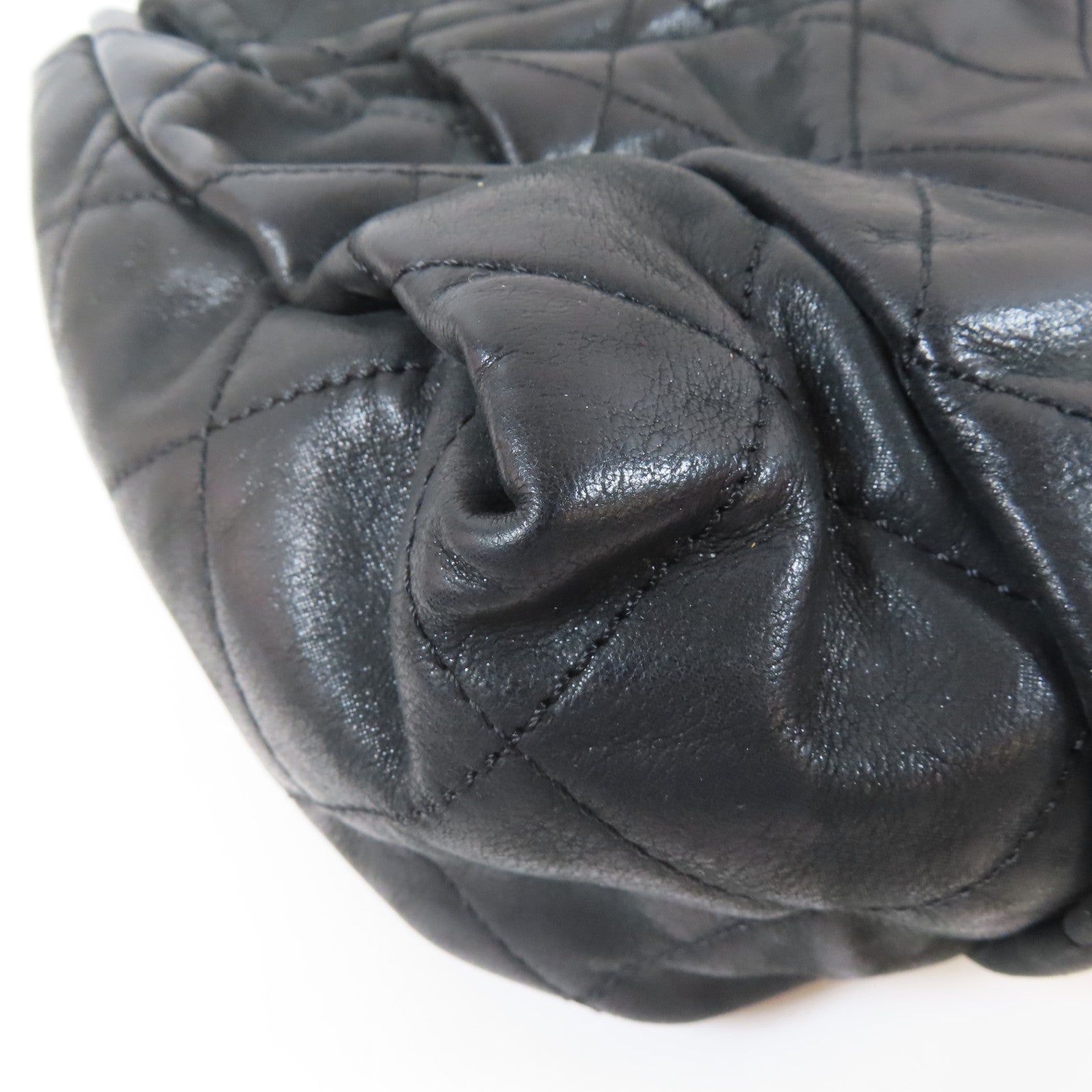 CHANEL 菱格牛皮皮革Chain Shoulder Bag金扣鏈帶肩背袋黑色