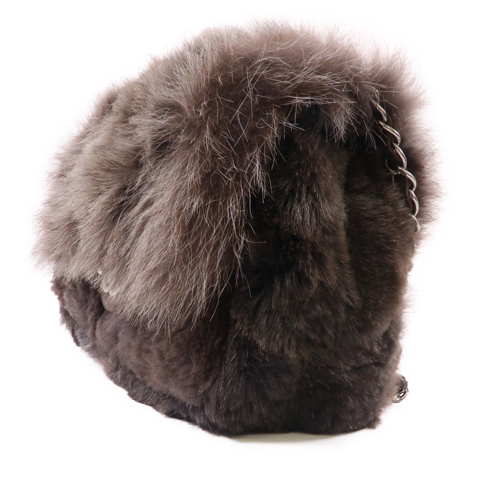 CHANEL 毛皮Fur CC Flap銀扣肩背袋灰色
