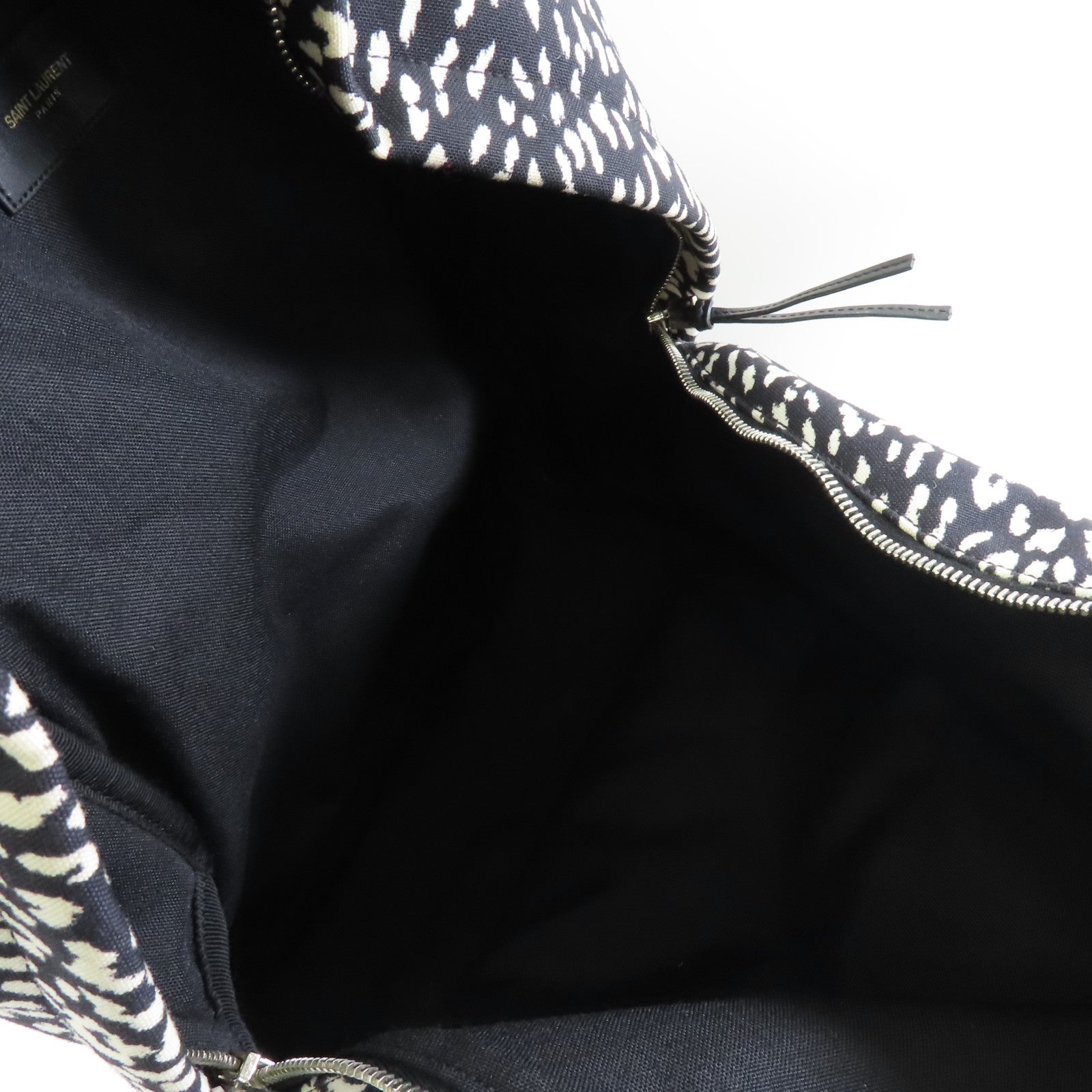 SAINT LAURENT 帆布Backpack銀扣背包黑色/白色
