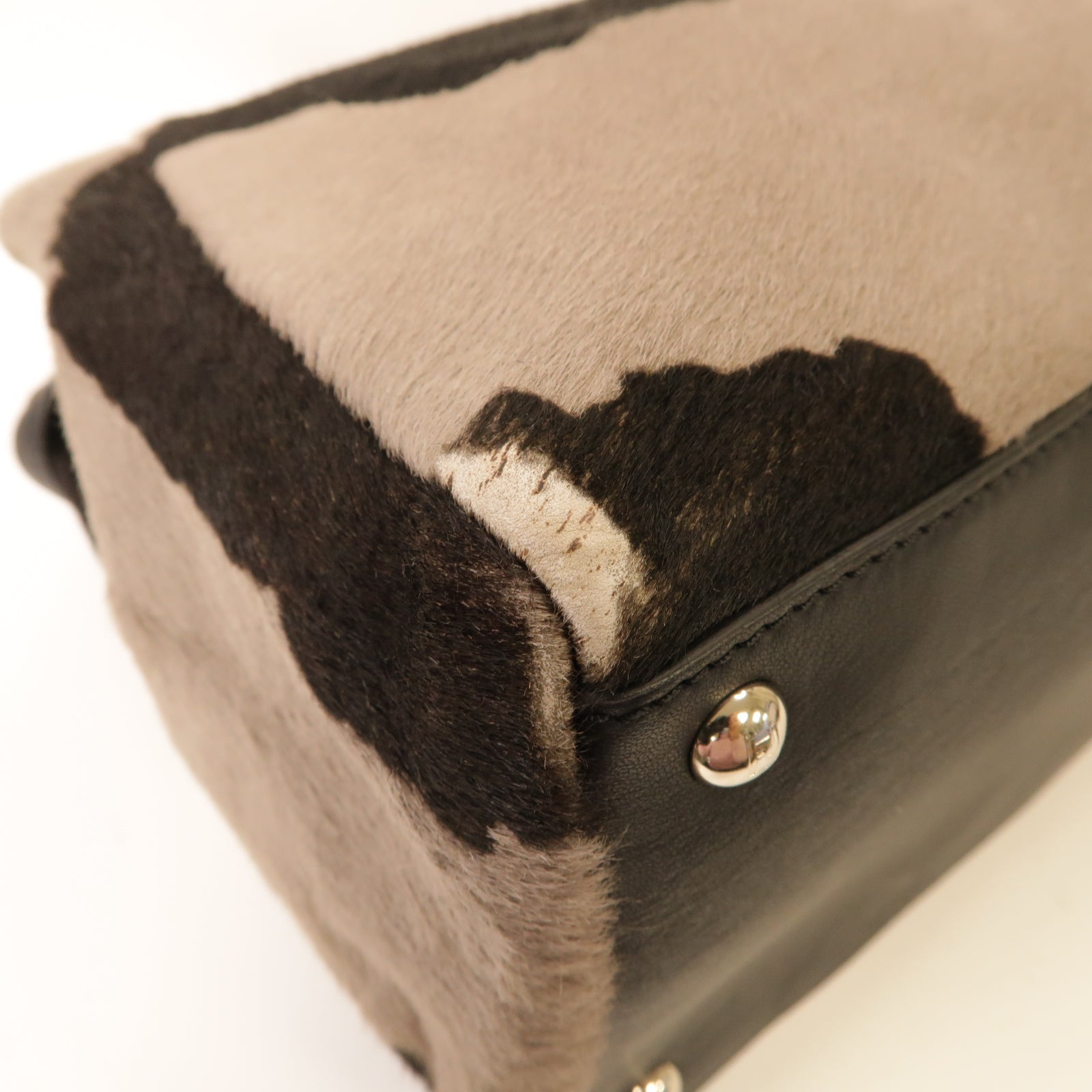 FENDI 【激減優惠】皮革2way Shoulder Bag銀扣手挽肩背兩用袋灰色/棕色