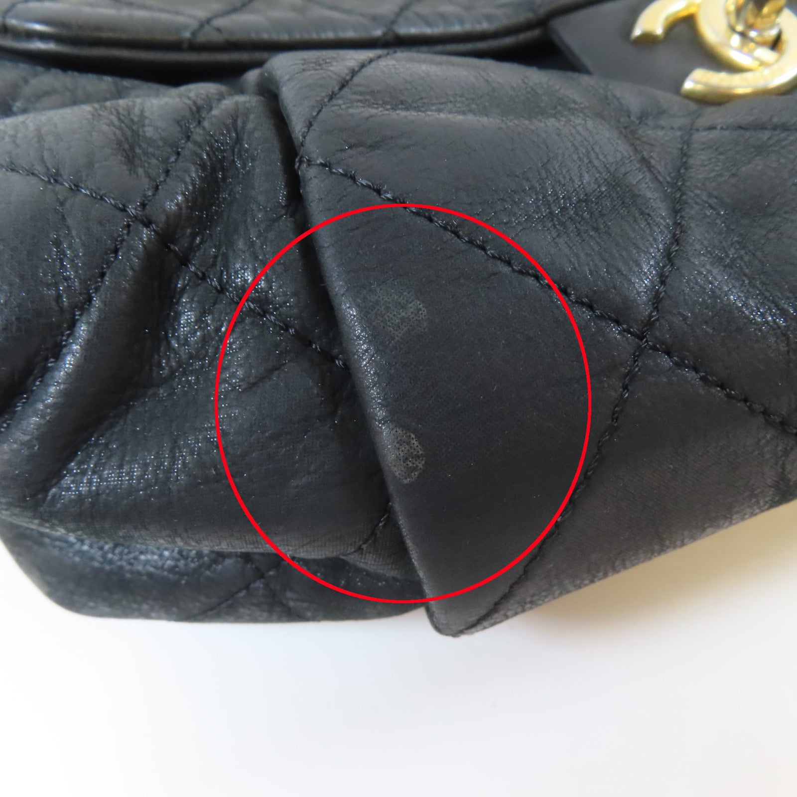 CHANEL 菱格牛皮皮革Chain Shoulder Bag金扣鏈帶肩背袋黑色