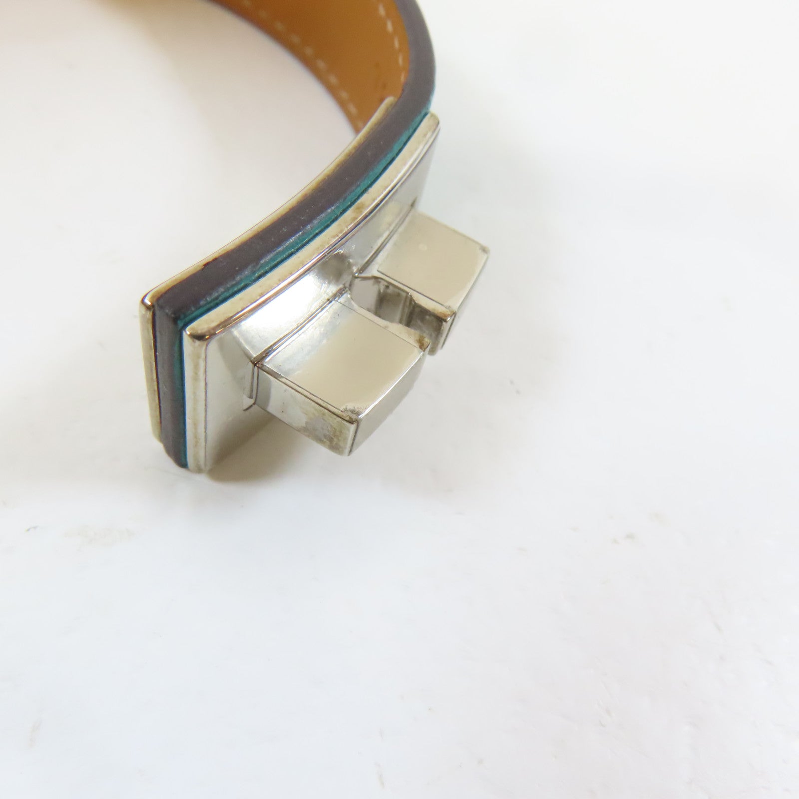 HERMES 【激減優惠】Epsom皮革Drag Double手鐲Bleu Paon/綠色