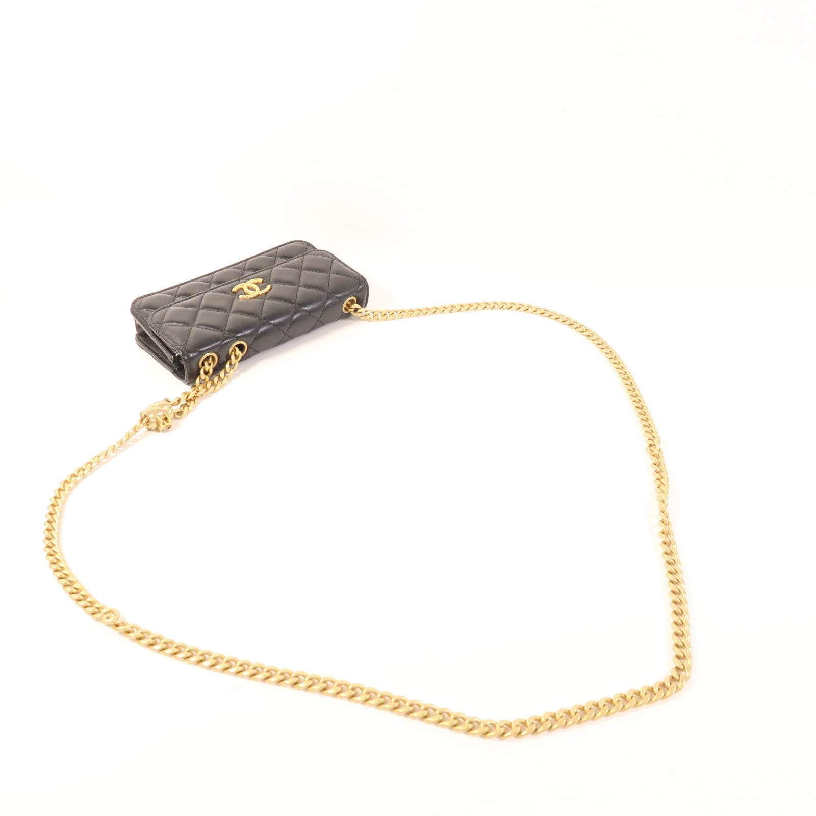 CHANEL 羊皮皮革Flap Phone Holder金扣鏈帶肩背袋