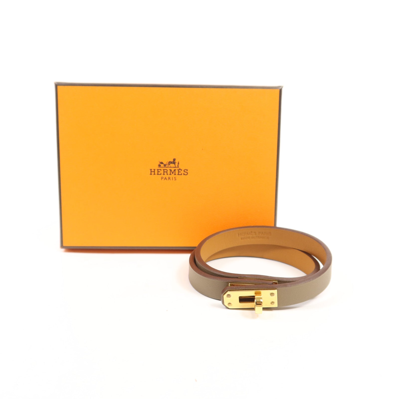 HERMES Swift皮革Kelly Double金扣手帶Etoupe