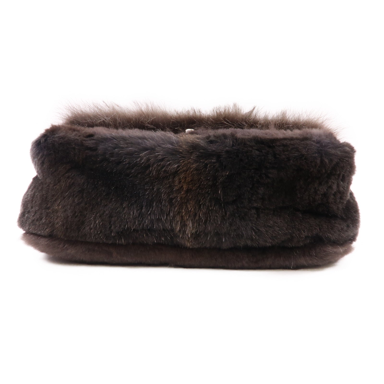 CHANEL 毛皮Fur CC Flap銀扣肩背袋灰色