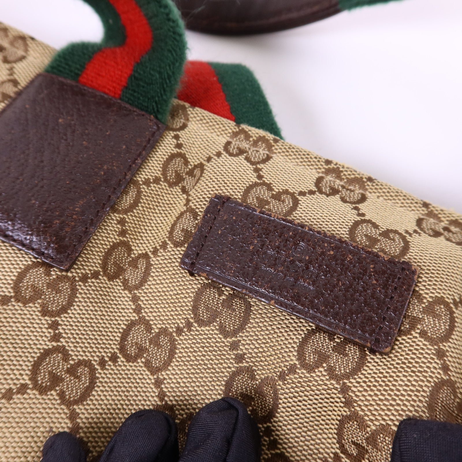 GUCCI 帆布Tote Bag銀扣肩背袋