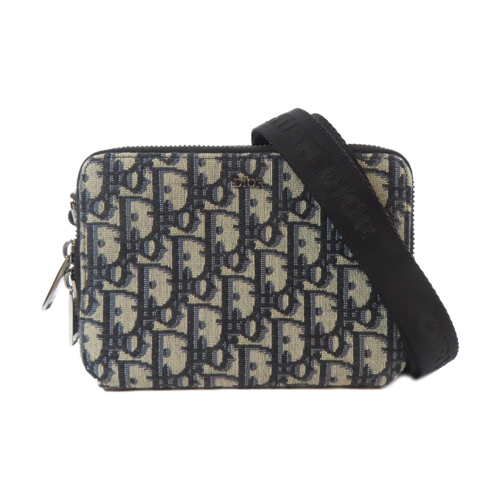 Dior 帆布Essentials Bag銀扣肩背袋米色/藍色