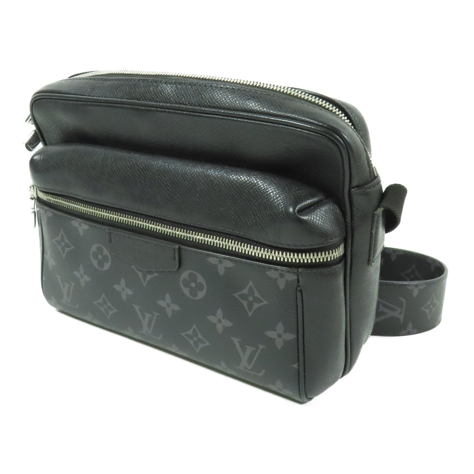 LOUIS VUITTON Monogram Eclipse/Taiga Outdoor Messenger銀扣肩背袋