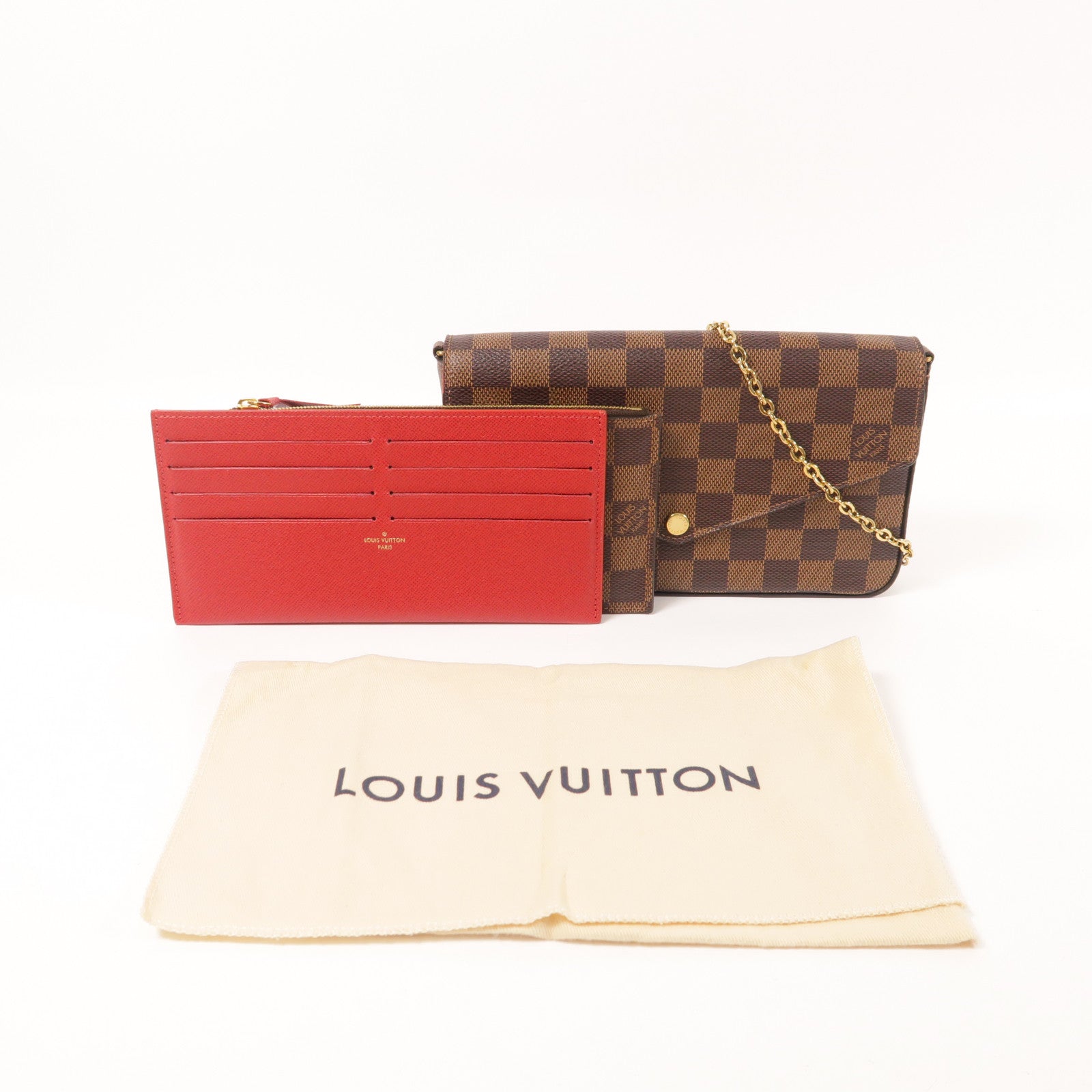 LOUIS VUITTON 【激減優惠】Damier Felicie Pochette金扣鏈帶肩背袋