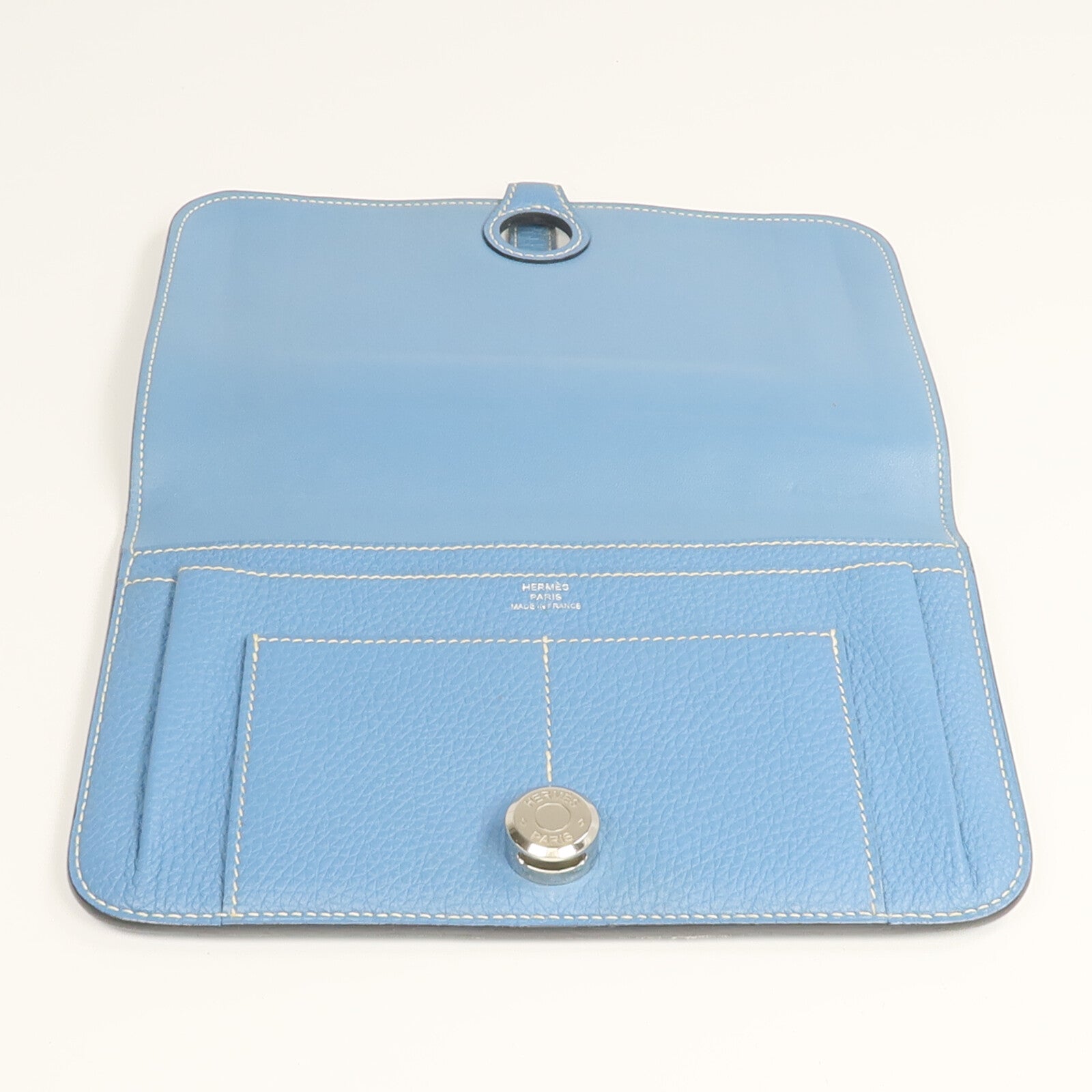 HERMES Togo皮革Dogon GM長錢包Bleu Jean