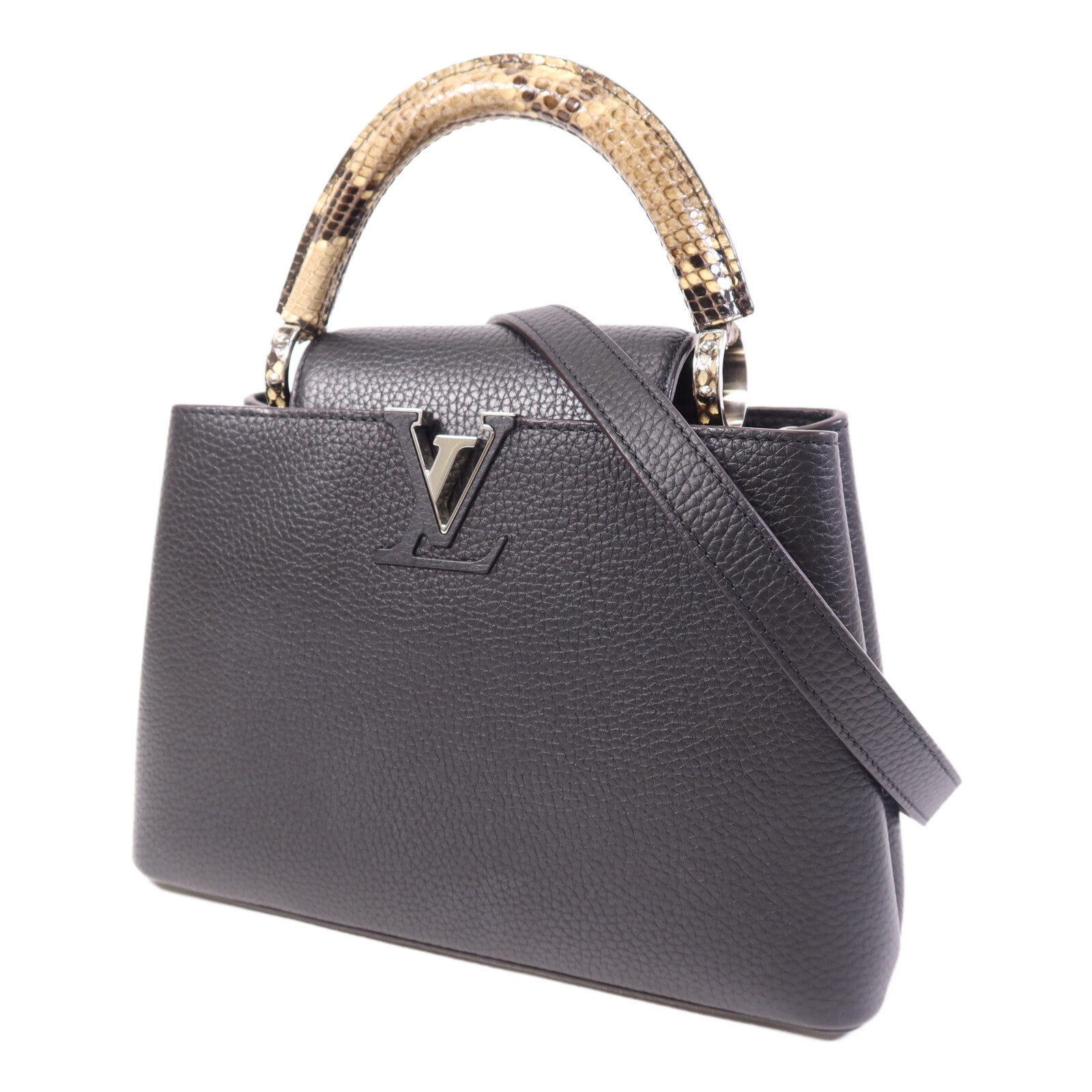 LOUIS VUITTON 【激減優惠】Taurillon/蛇皮皮革Capucines BB銀扣肩背袋