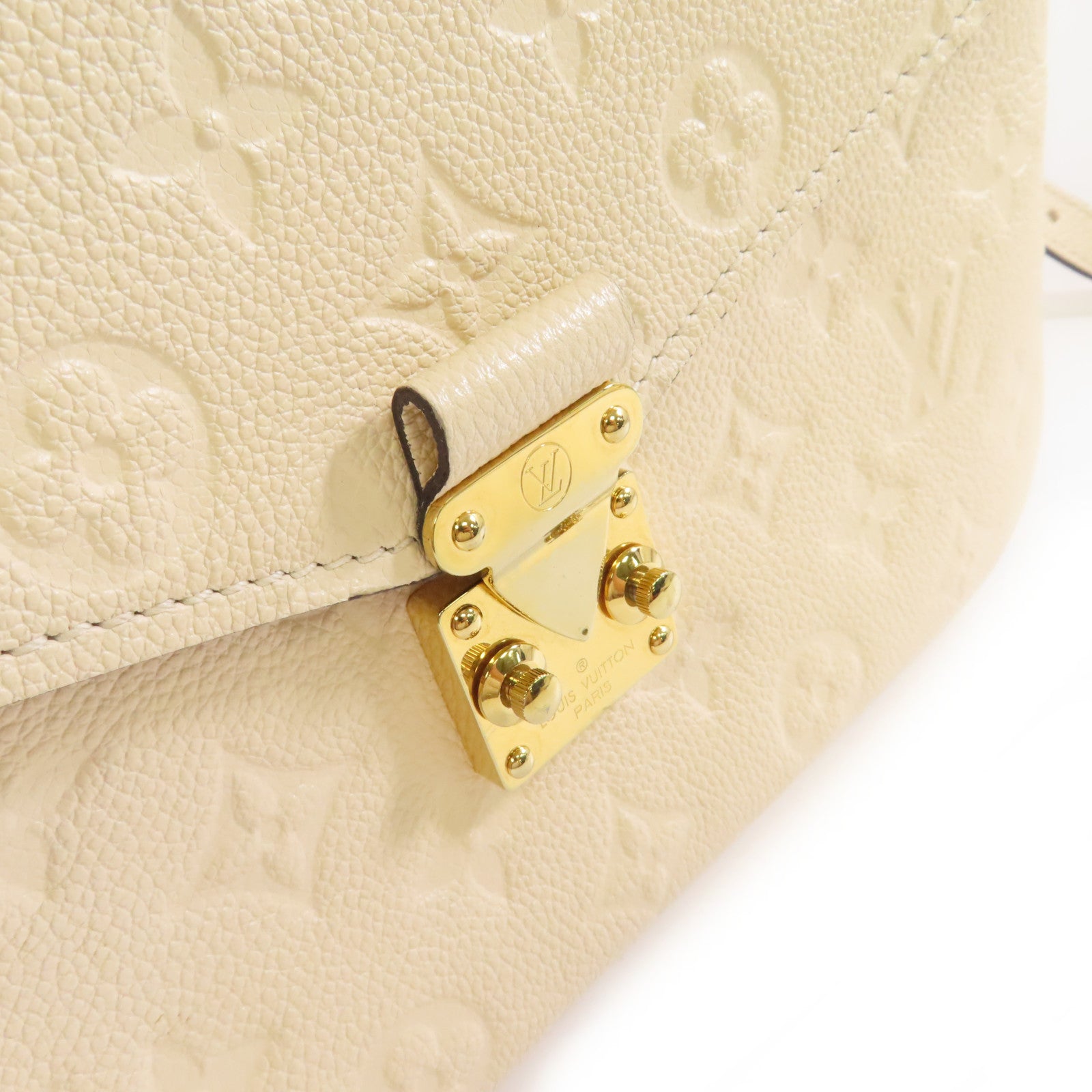 LOUIS VUITTON Monogram Empreinte Pochette Metis金扣手挽肩背兩用袋米色
