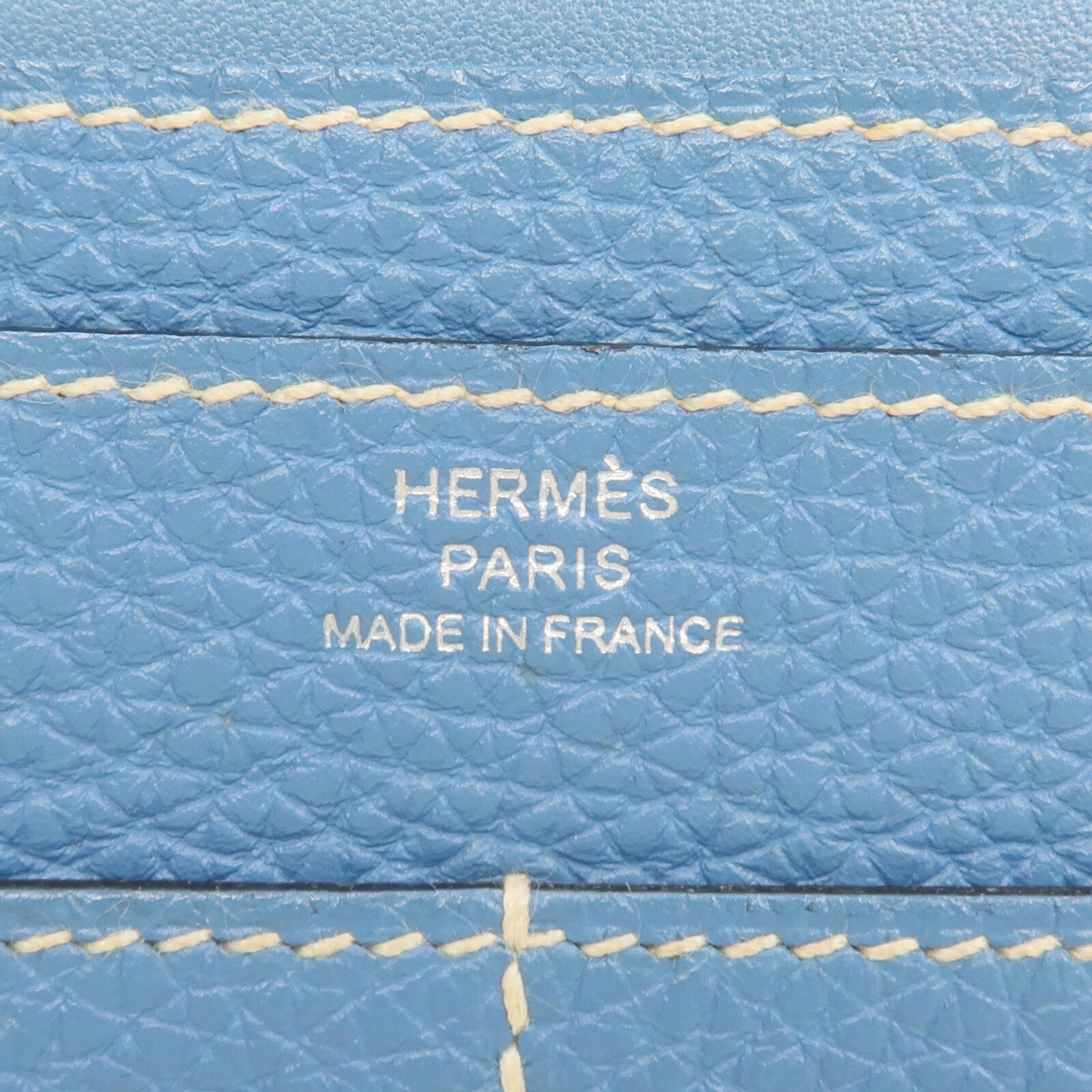 HERMES Togo皮革Dogon GM長錢包Bleu Jean