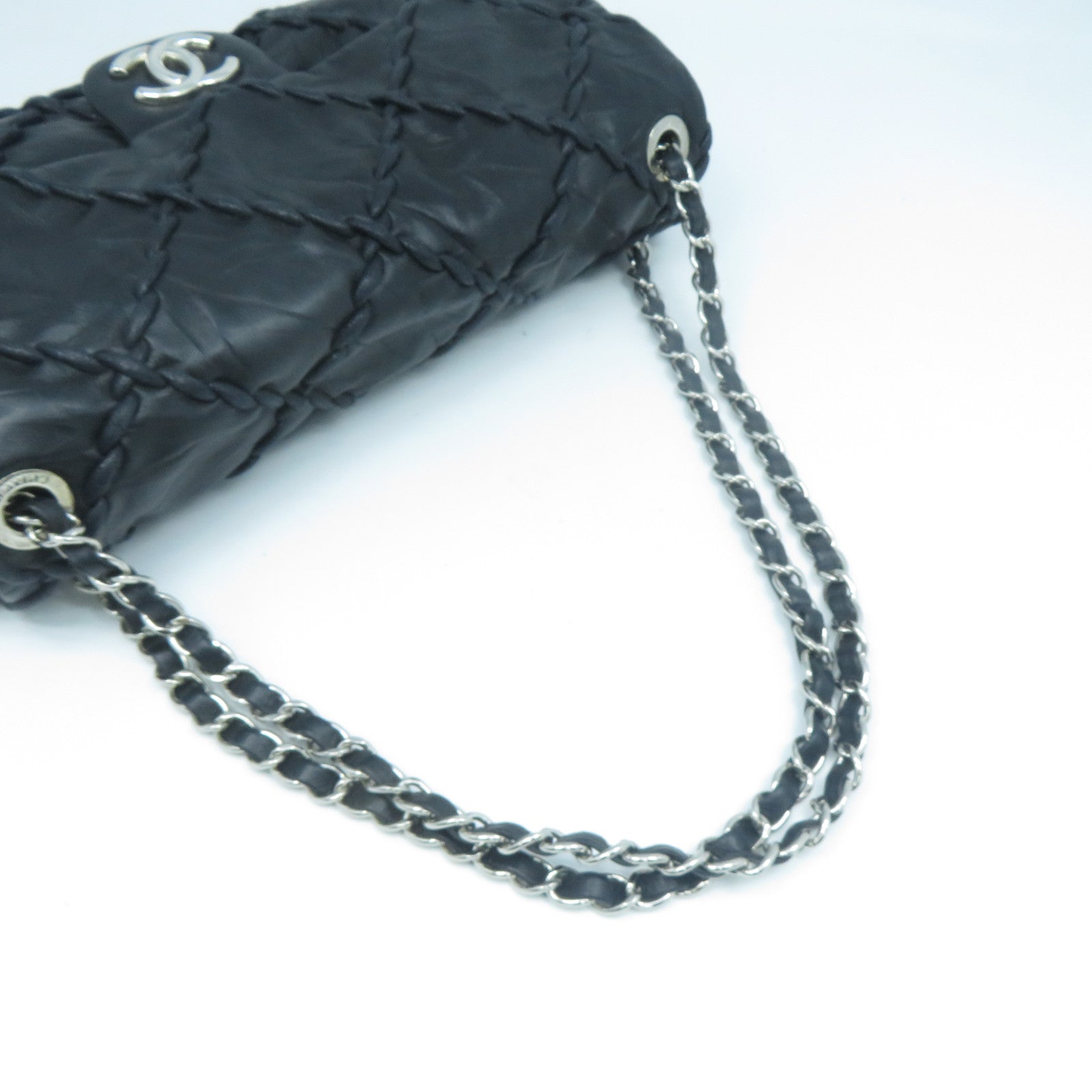 CHANEL 【激減優惠】菱格牛皮皮革Chain Shoulder Bag銀扣鏈帶肩背袋黑色