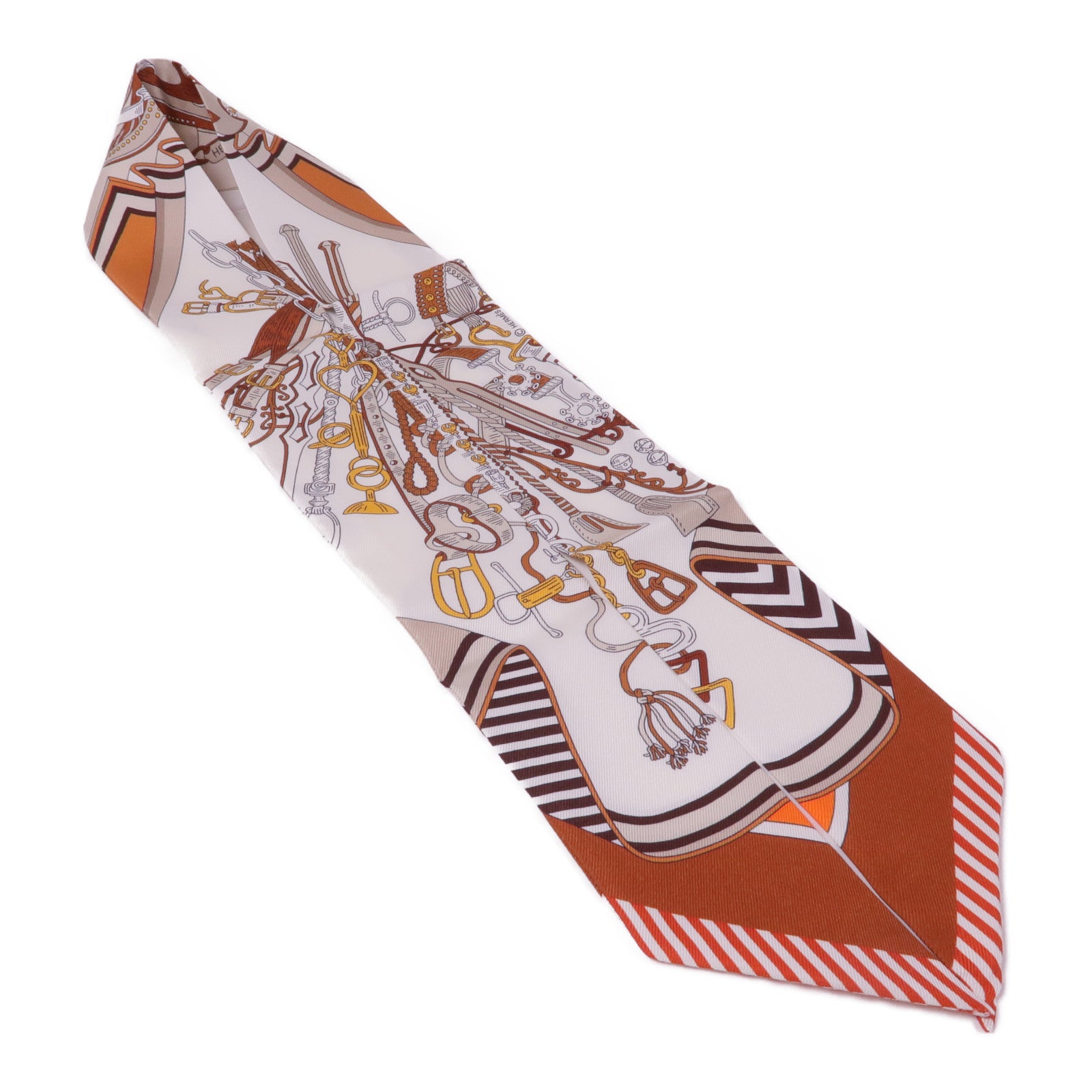 HERMES 絲質Twilly絲巾Blanc/Alezan/Etoupe