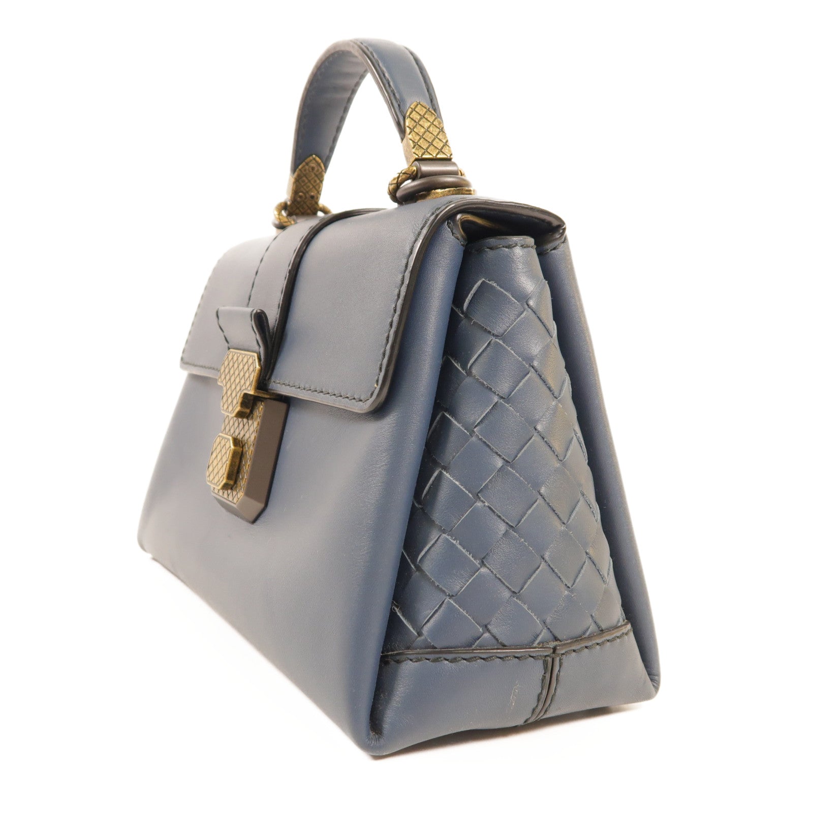 BOTTEGA VENETA 牛皮皮革Piazza Small金扣手挽肩背袋兩用袋灰藍色