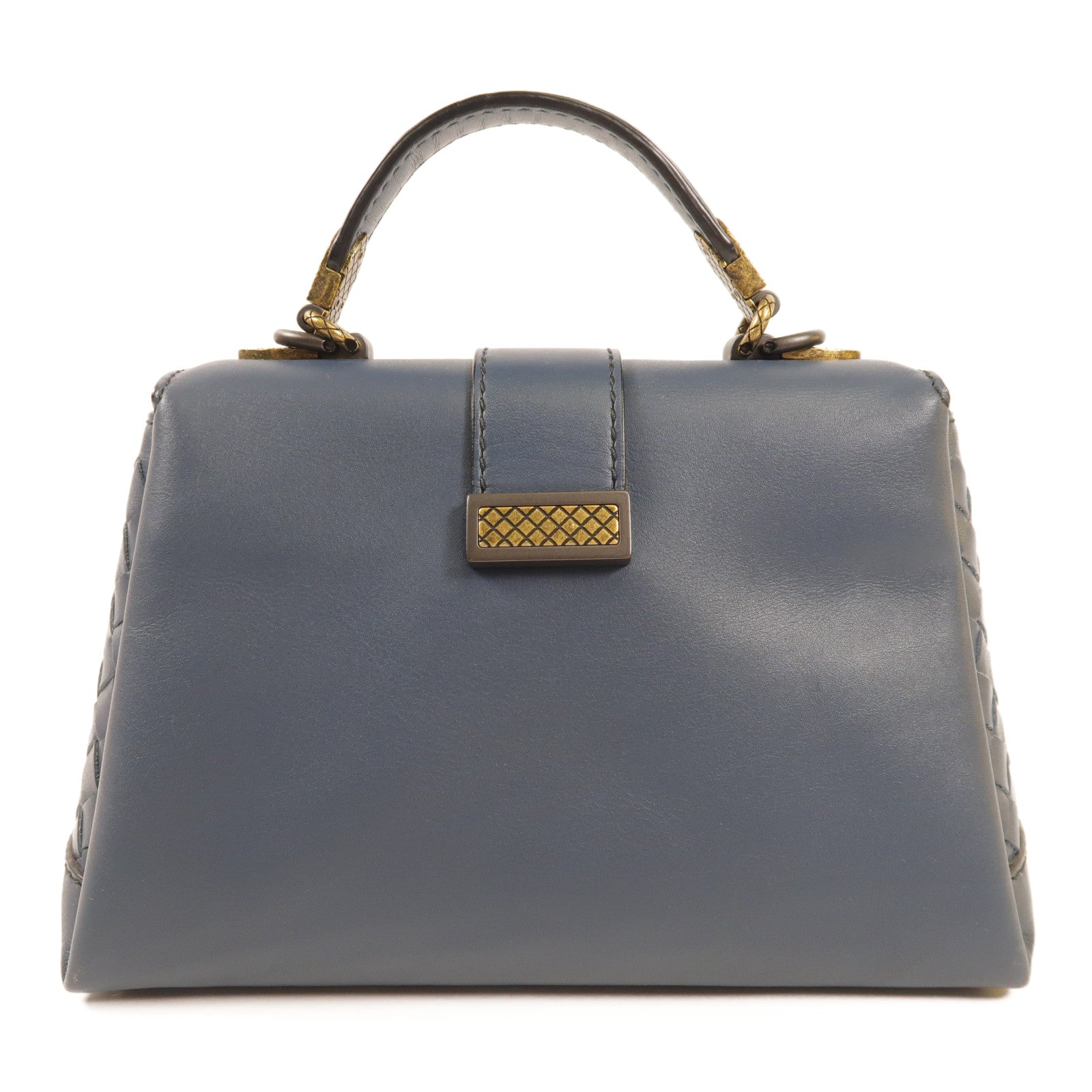 BOTTEGA VENETA 牛皮皮革Piazza Small金扣手挽肩背袋兩用袋灰藍色