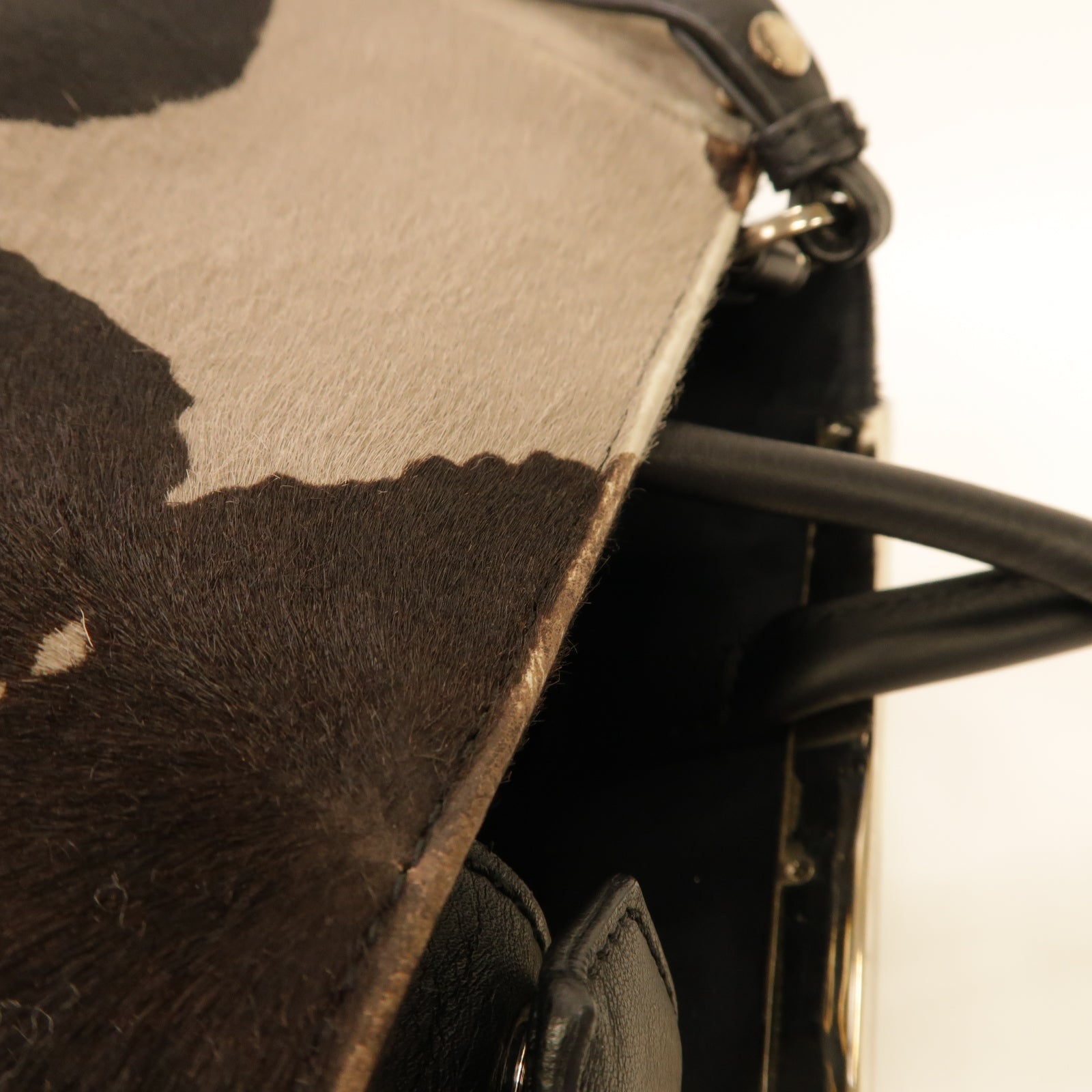 FENDI 【激減優惠】皮革2way Shoulder Bag銀扣手挽肩背兩用袋灰色/棕色