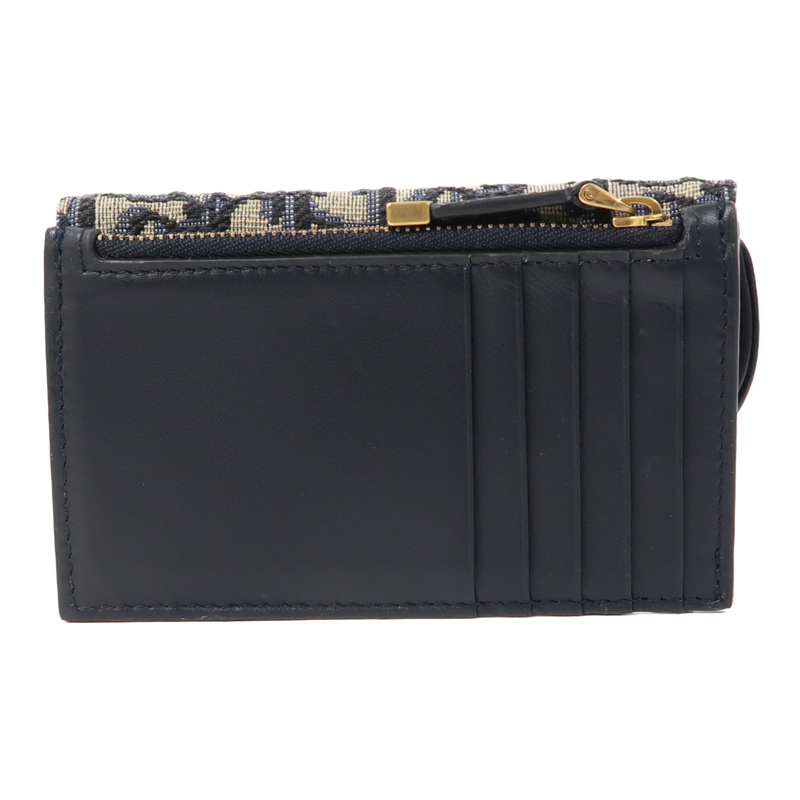 Dior 帆布Saddle Flap Compact Zipped Card Holder金扣卡片套米色/藍色