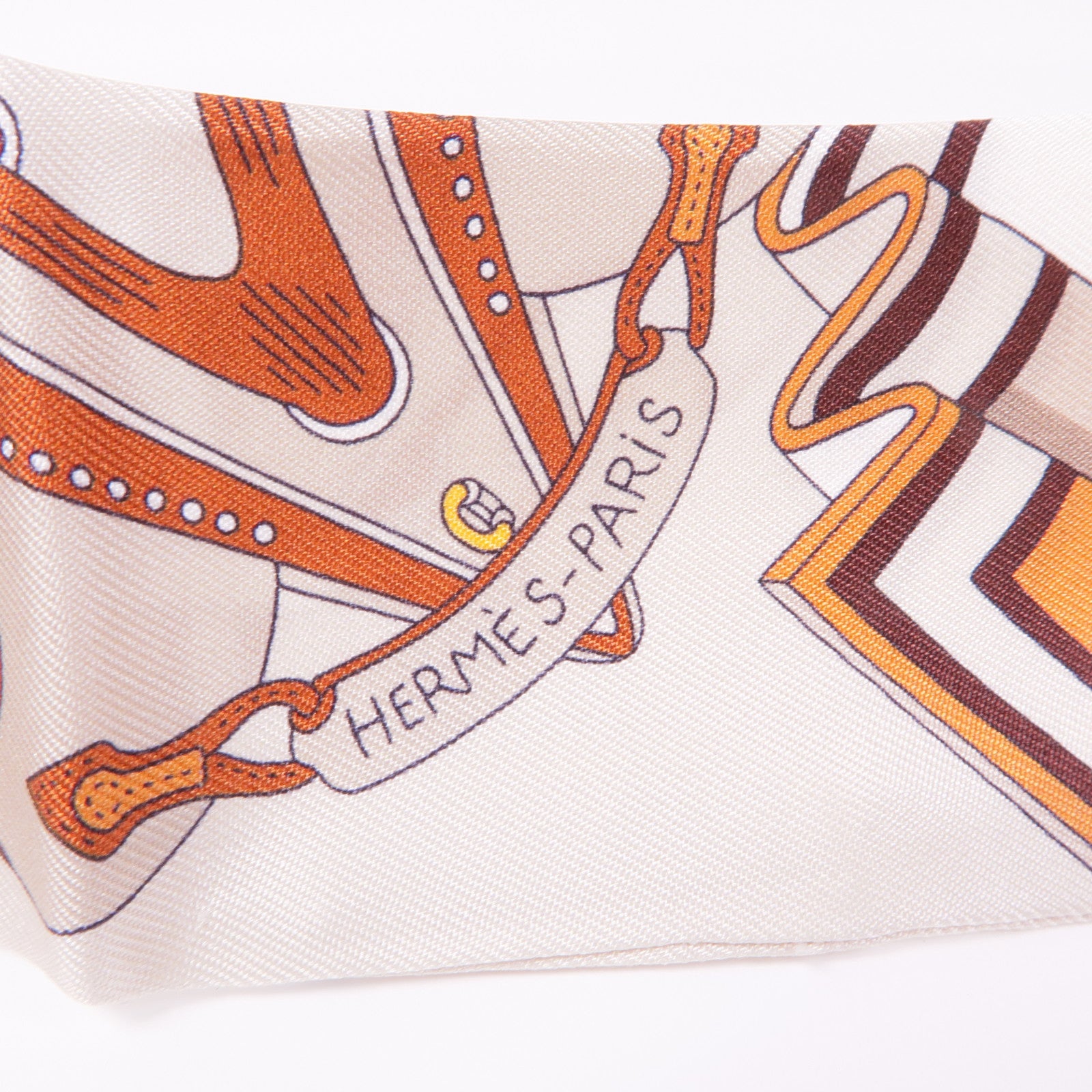 HERMES 絲質Twilly絲巾Blanc/Alezan/Etoupe