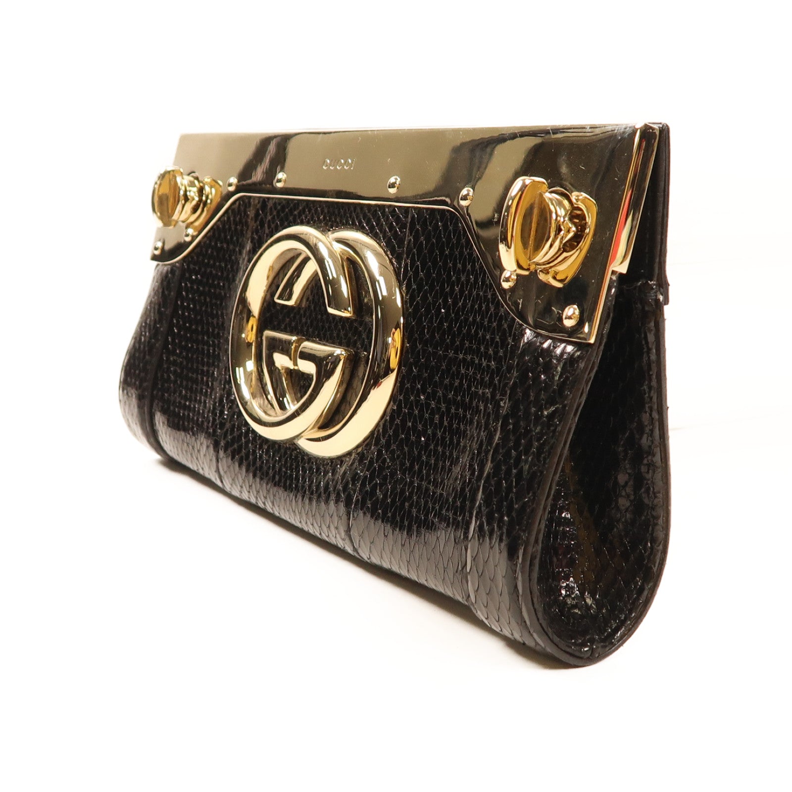 GUCCI 蛇皮皮革Clutch銀扣手拿包