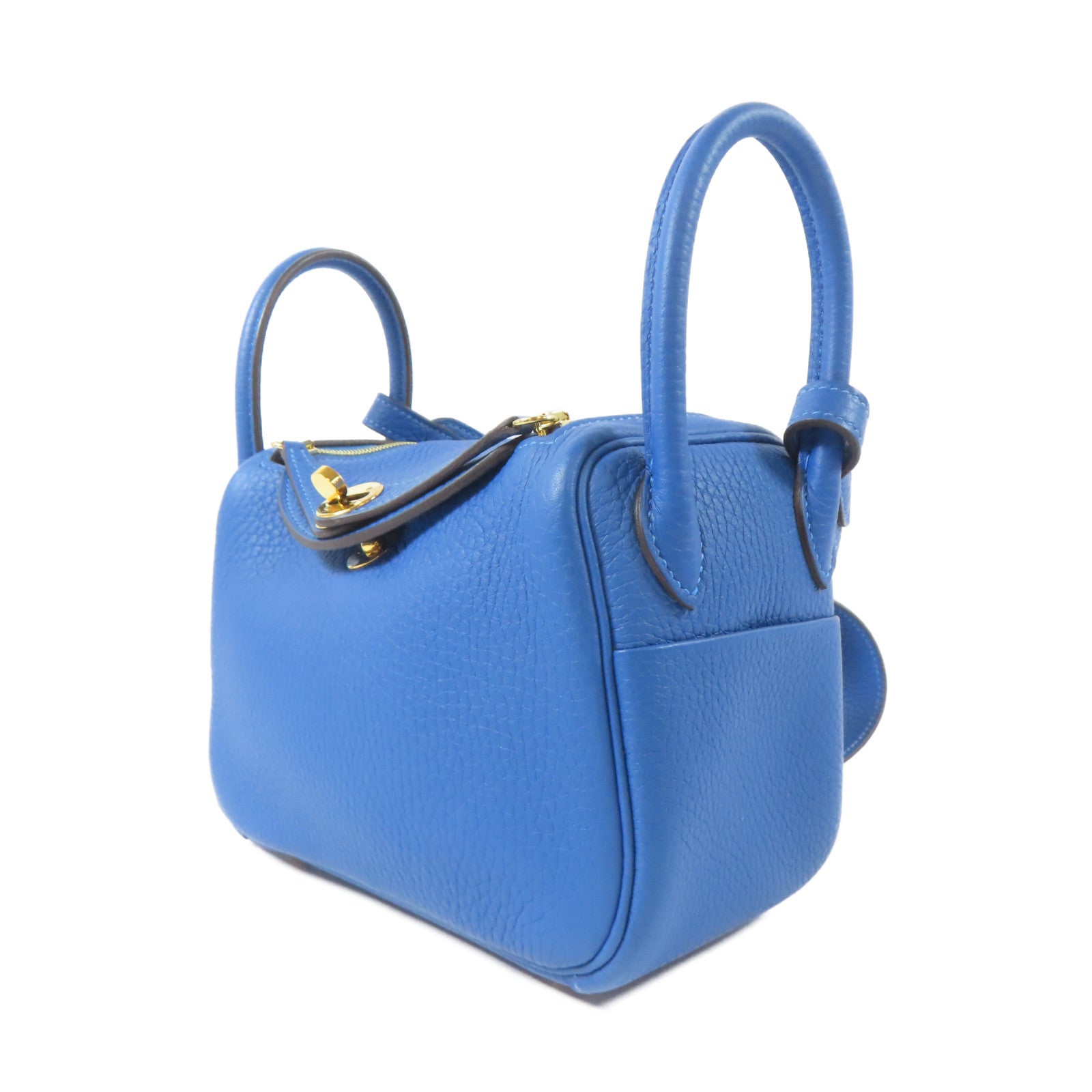 HERMES Clemence皮革Mini Lindy金扣手挽肩背兩用袋Mykonos/藍色