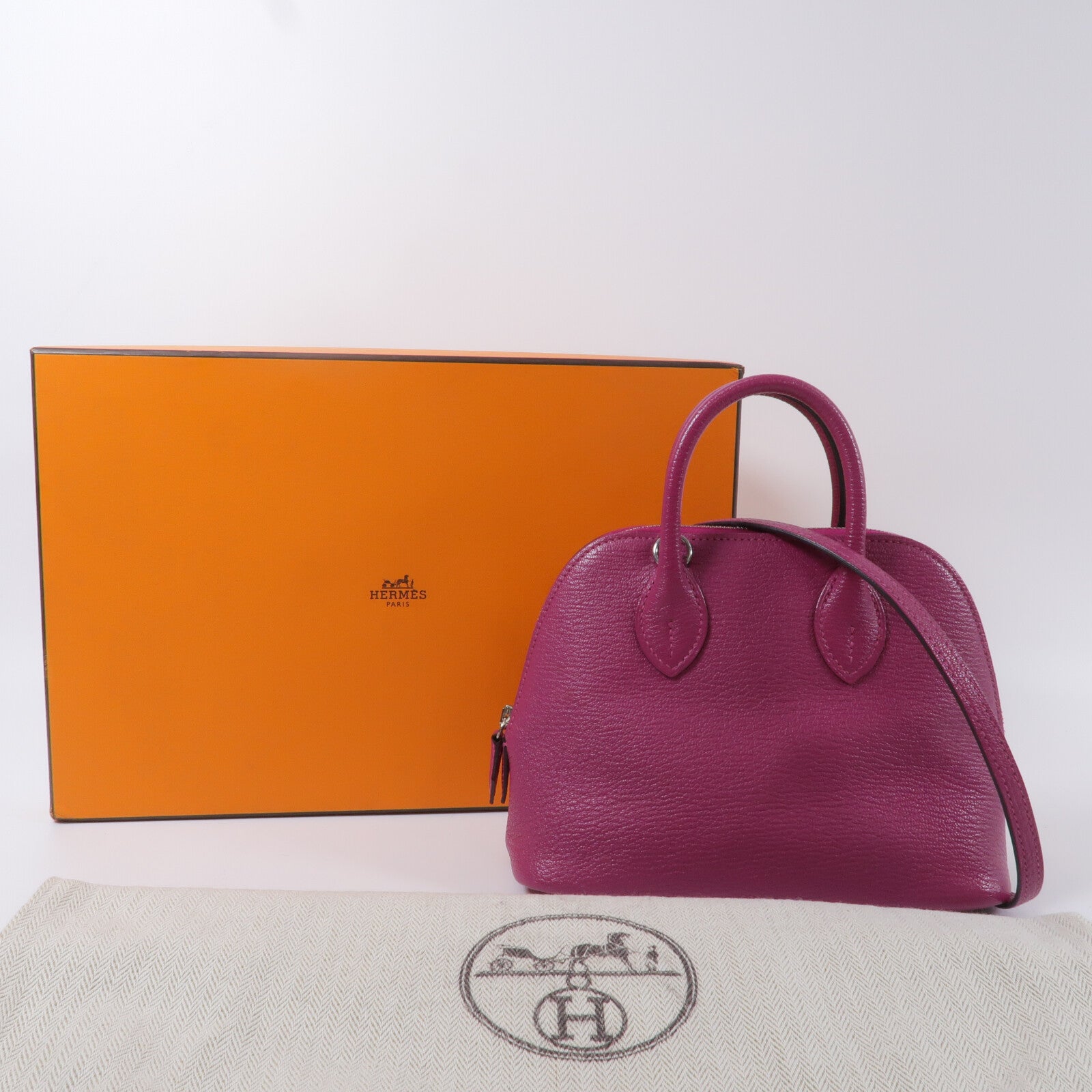 HERMES Chevre皮革Mini Bolide手挽肩背兩用袋Rose Purple