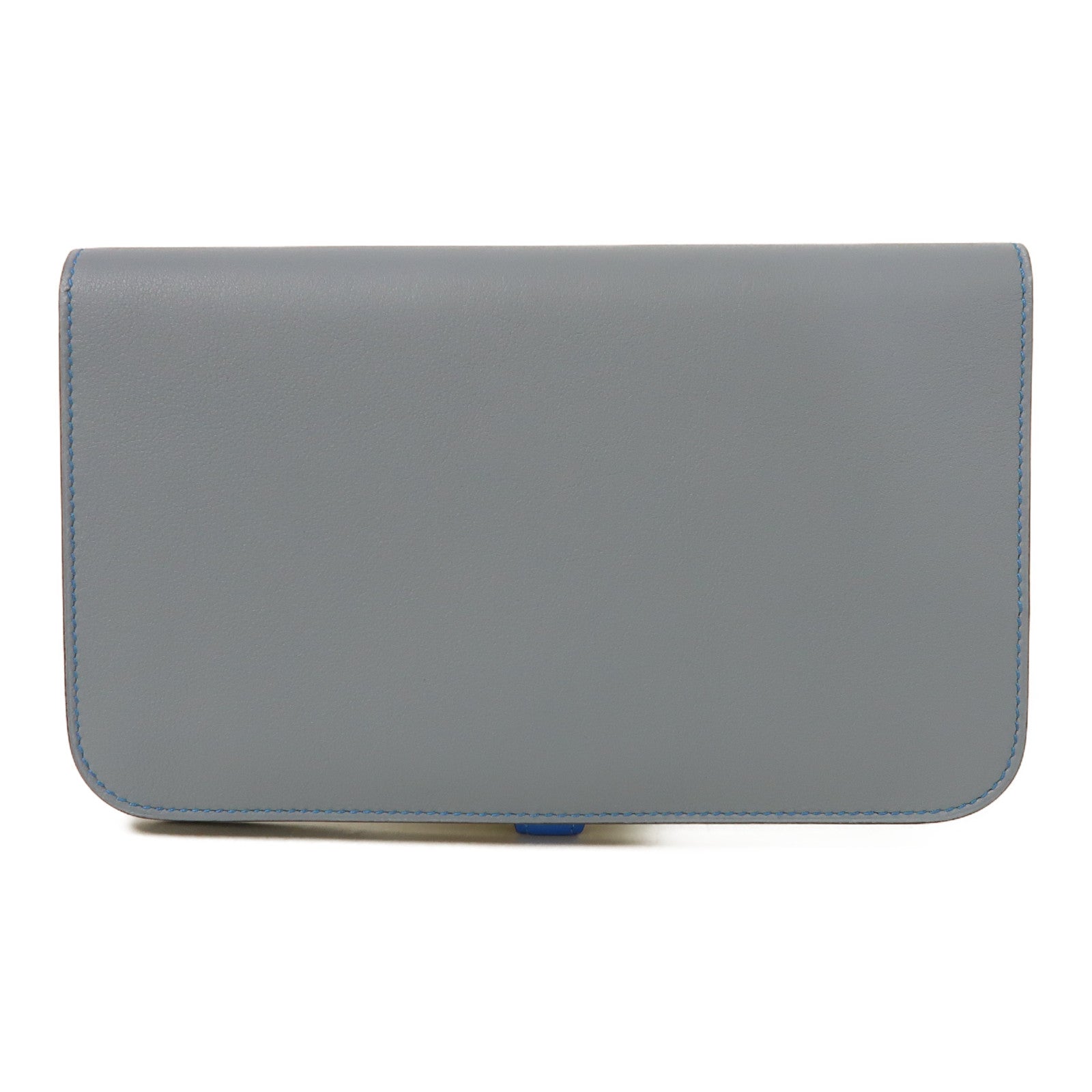 HERMES Swift皮革Dogon GM銀扣長錢包Grey/LightBlue