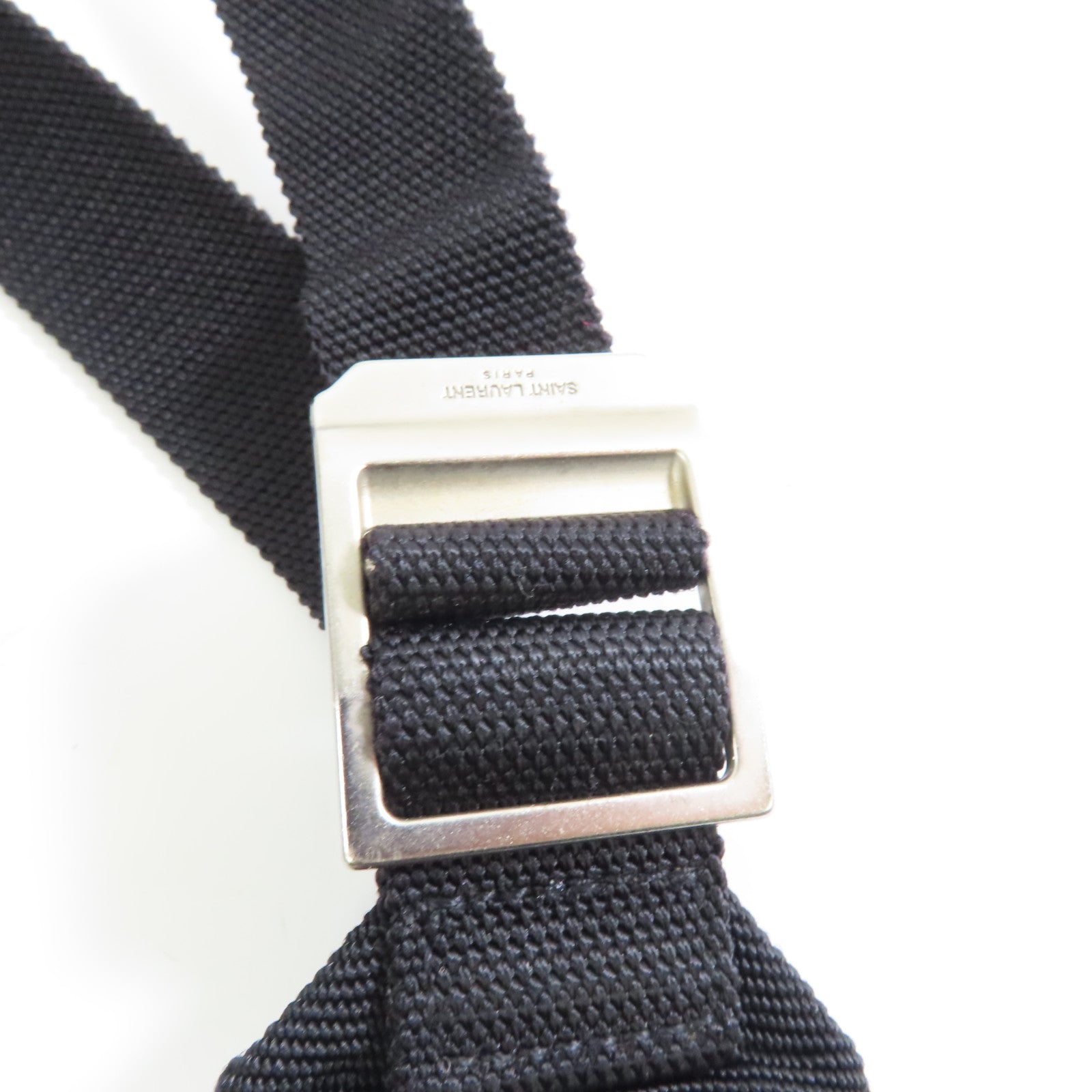 SAINT LAURENT 帆布Backpack銀扣背包黑色/白色