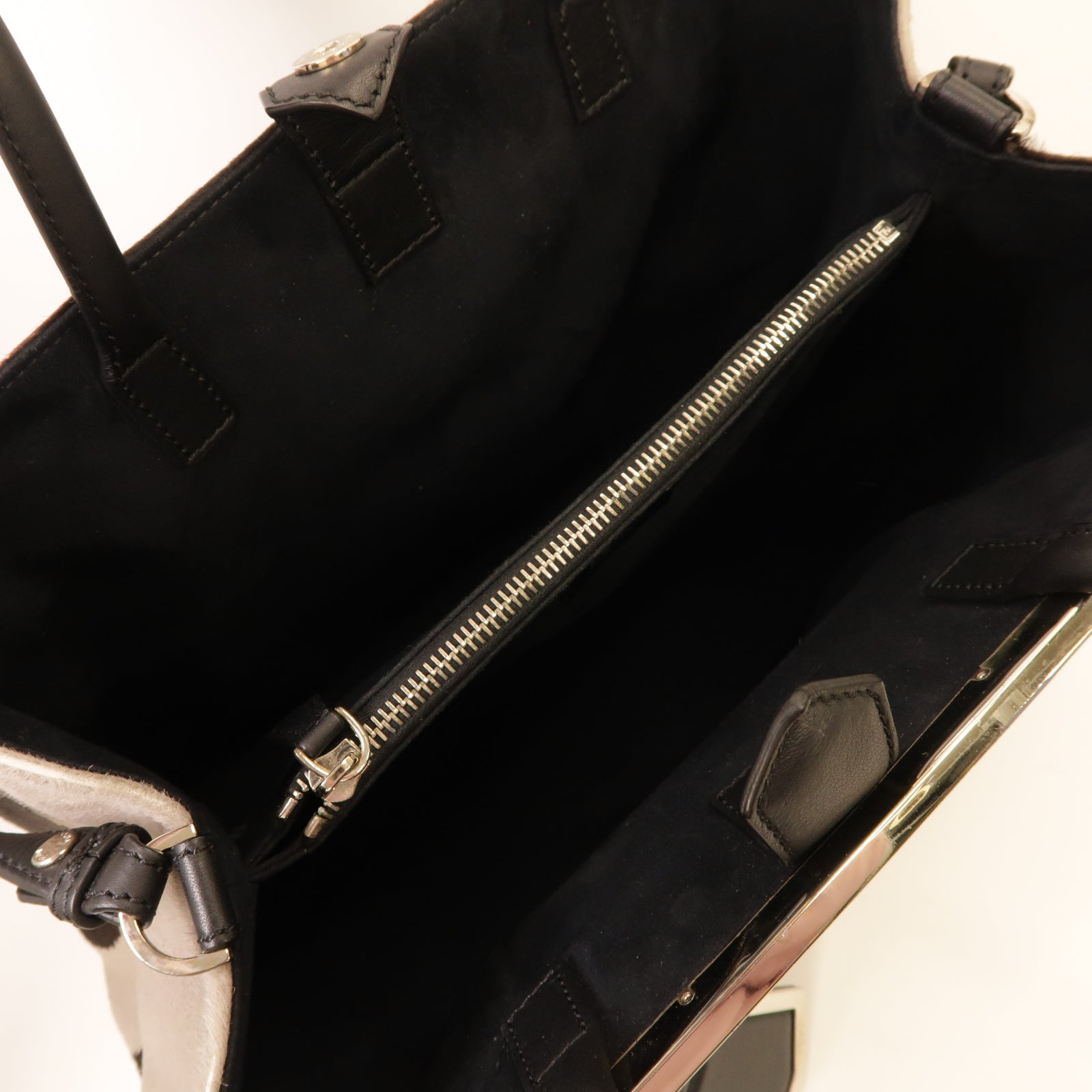 FENDI 【激減優惠】皮革2way Shoulder Bag銀扣手挽肩背兩用袋灰色/棕色