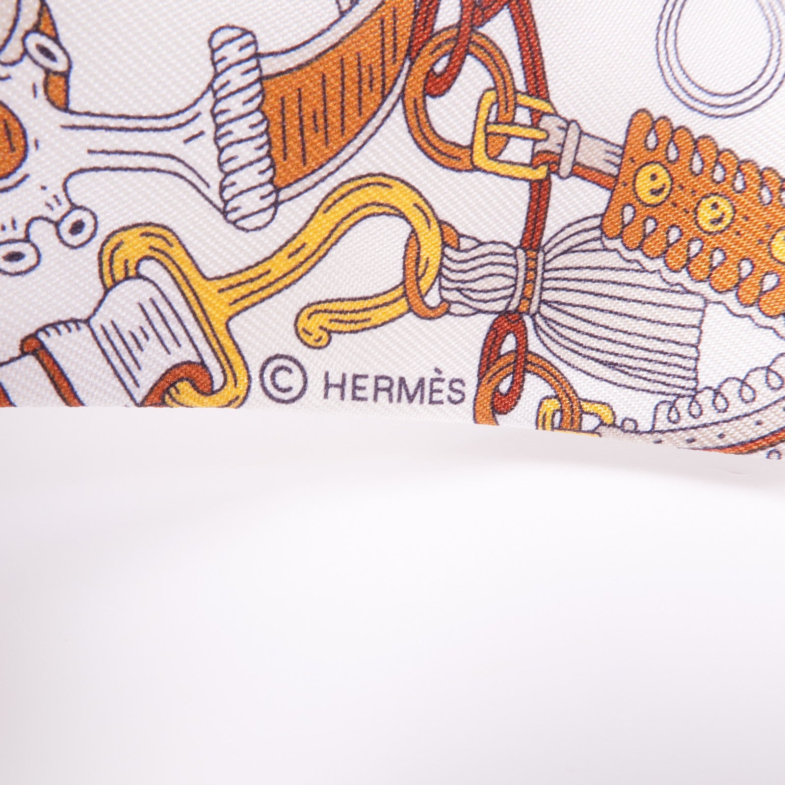 HERMES 絲質Twilly絲巾Blanc/Alezan/Etoupe