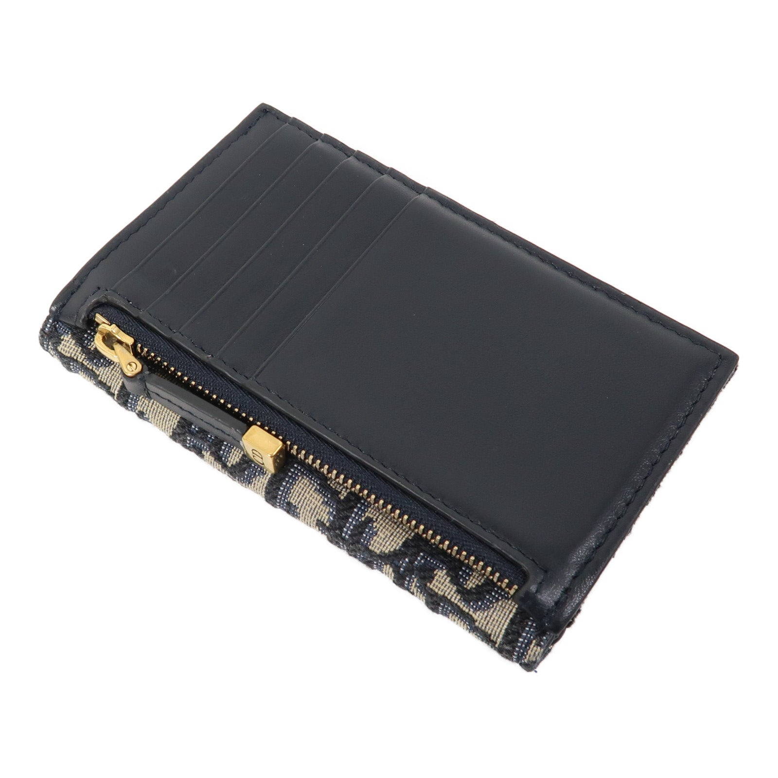 Dior 帆布Saddle Flap Compact Zipped Card Holder金扣卡片套米色/藍色