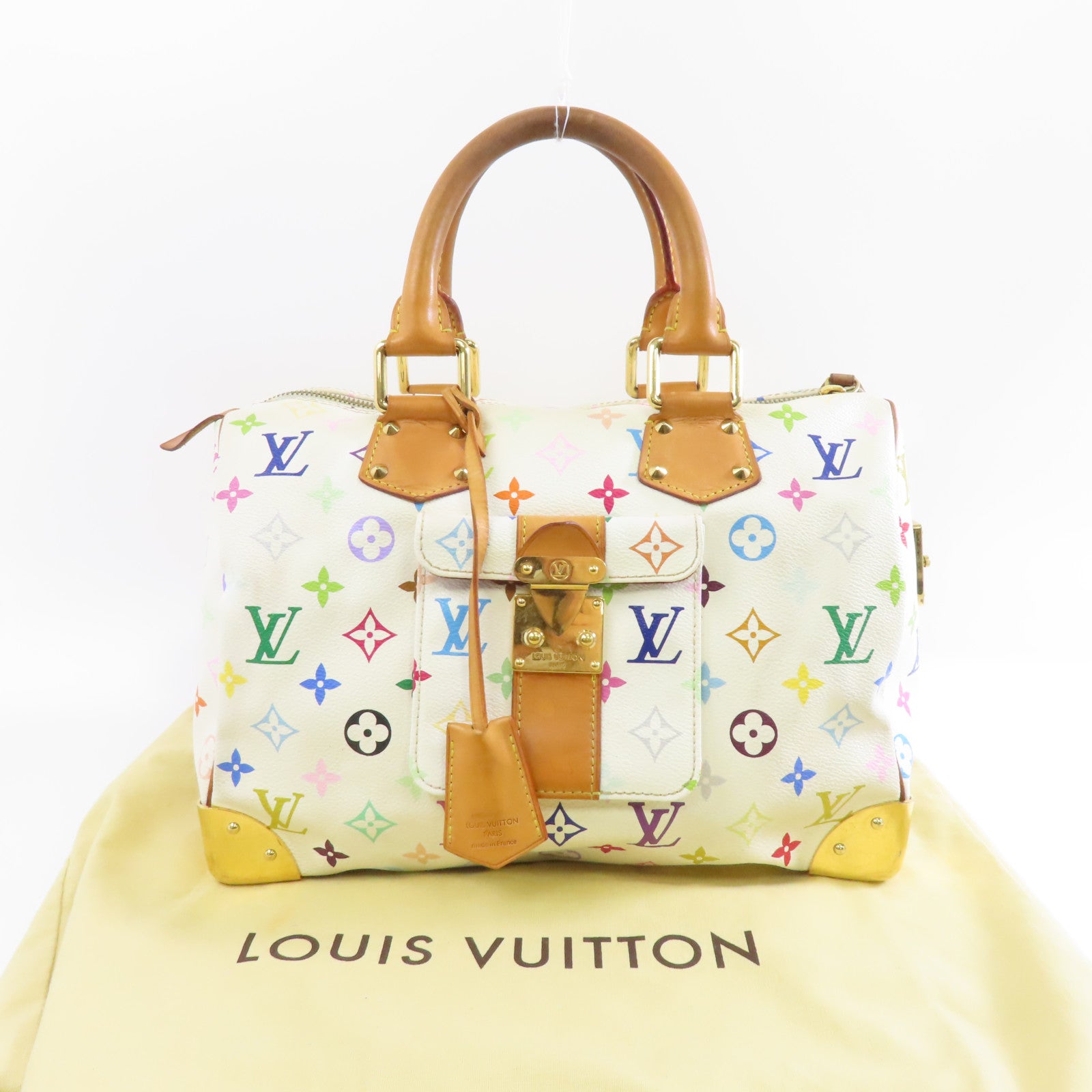 LOUIS VUITTON Monogram Multicolore Speedy 30金扣手挽袋白色/彩色