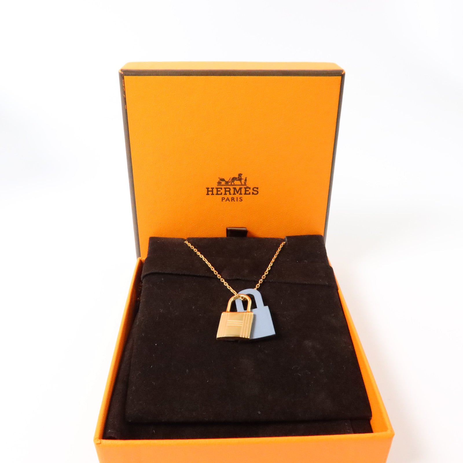 HERMES Swift皮革/金屬O' Kelly Necklace項鏈Bleu Glacier