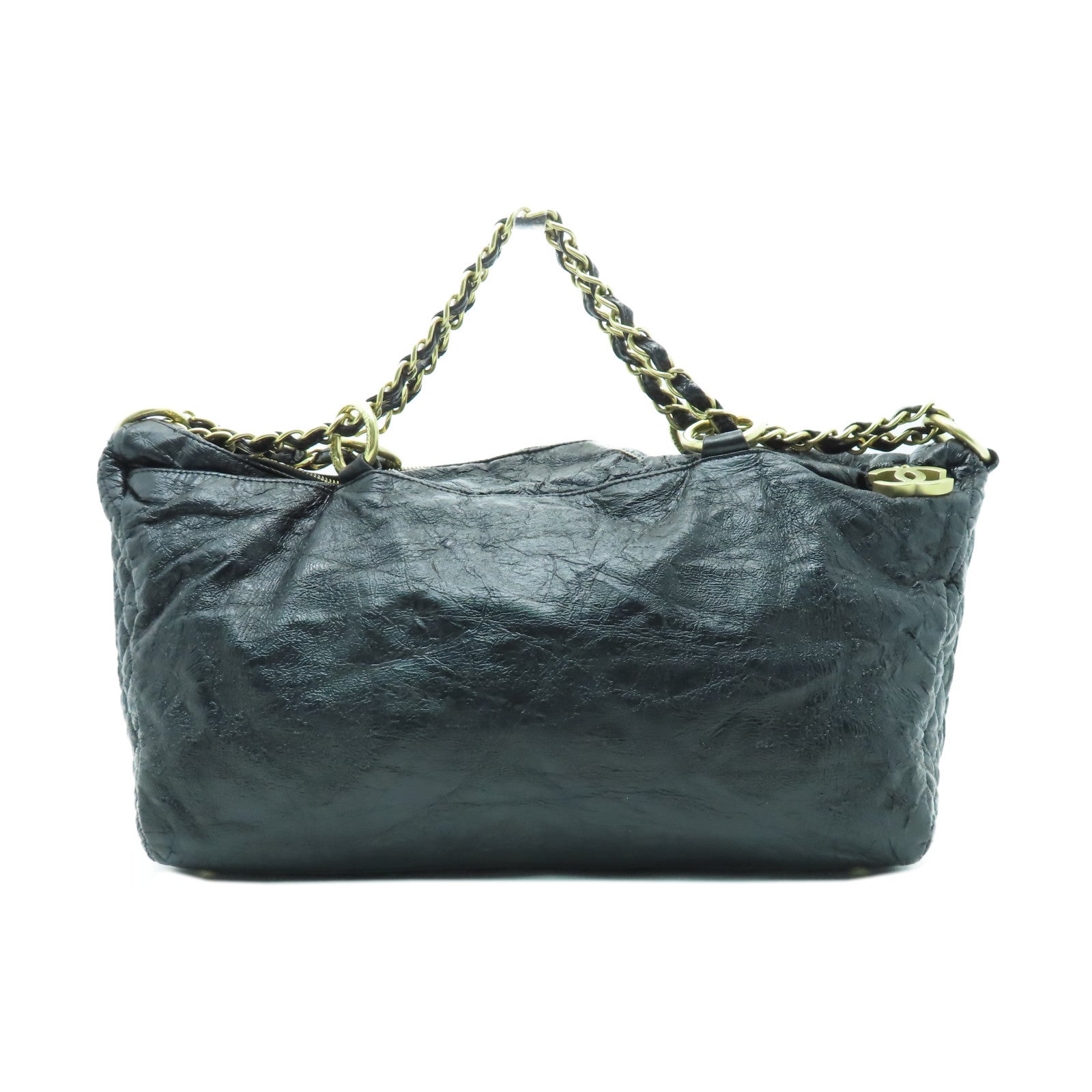 CHANEL 【清倉大減價】漆皮皮革Chain Shoulder金扣鏈帶肩背袋黑色