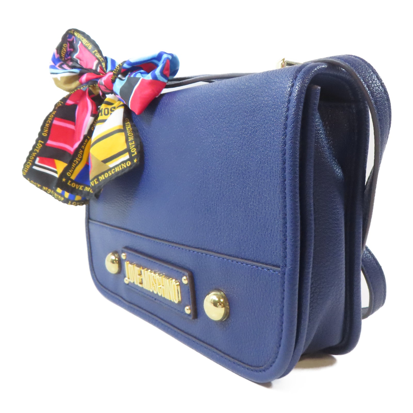 MOSCHINO 皮革Shoulder Bag金扣肩背袋藍色