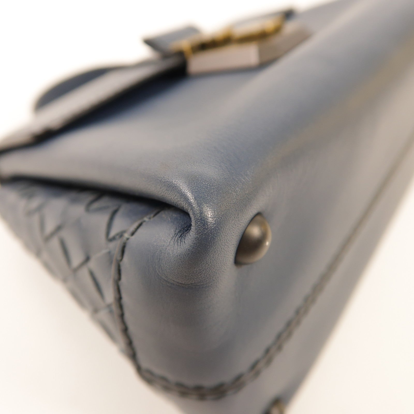 BOTTEGA VENETA 牛皮皮革Piazza Small金扣手挽肩背袋兩用袋灰藍色