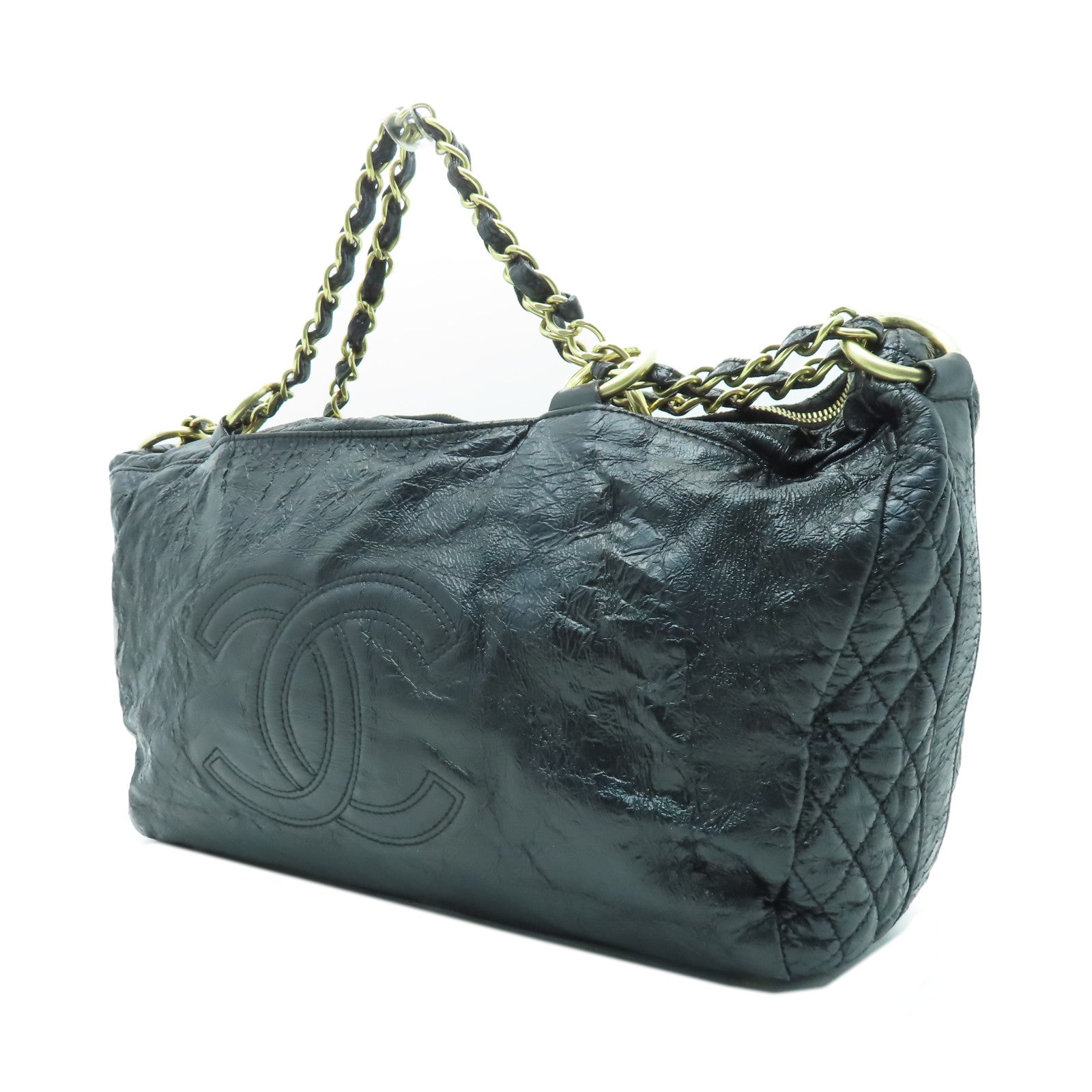 CHANEL 【清倉大減價】漆皮皮革Chain Shoulder金扣鏈帶肩背袋黑色