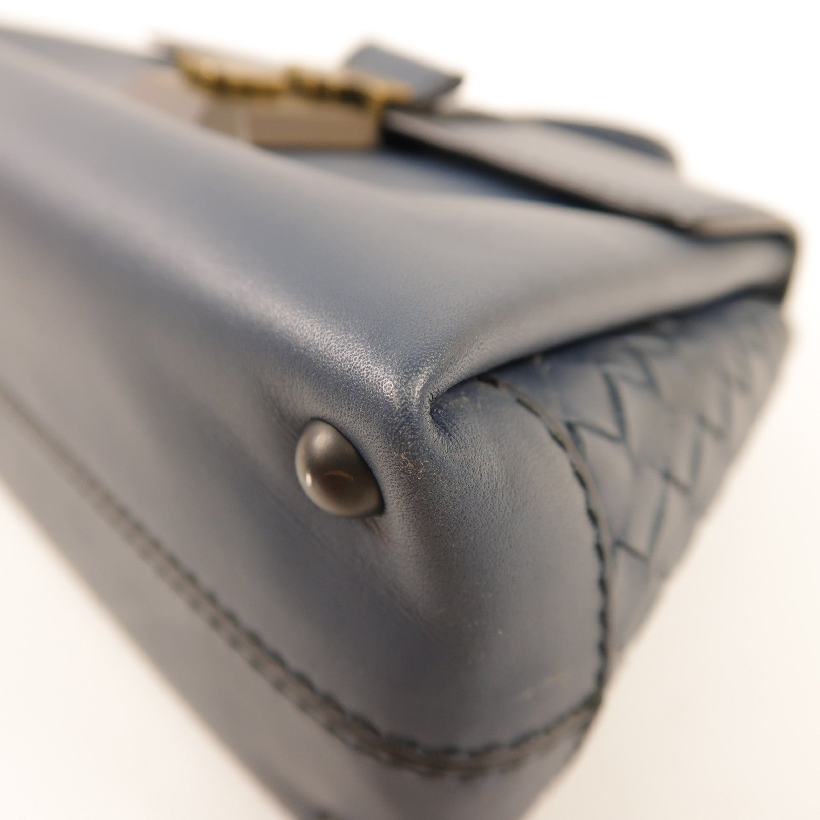BOTTEGA VENETA 牛皮皮革Piazza Small金扣手挽肩背袋兩用袋灰藍色