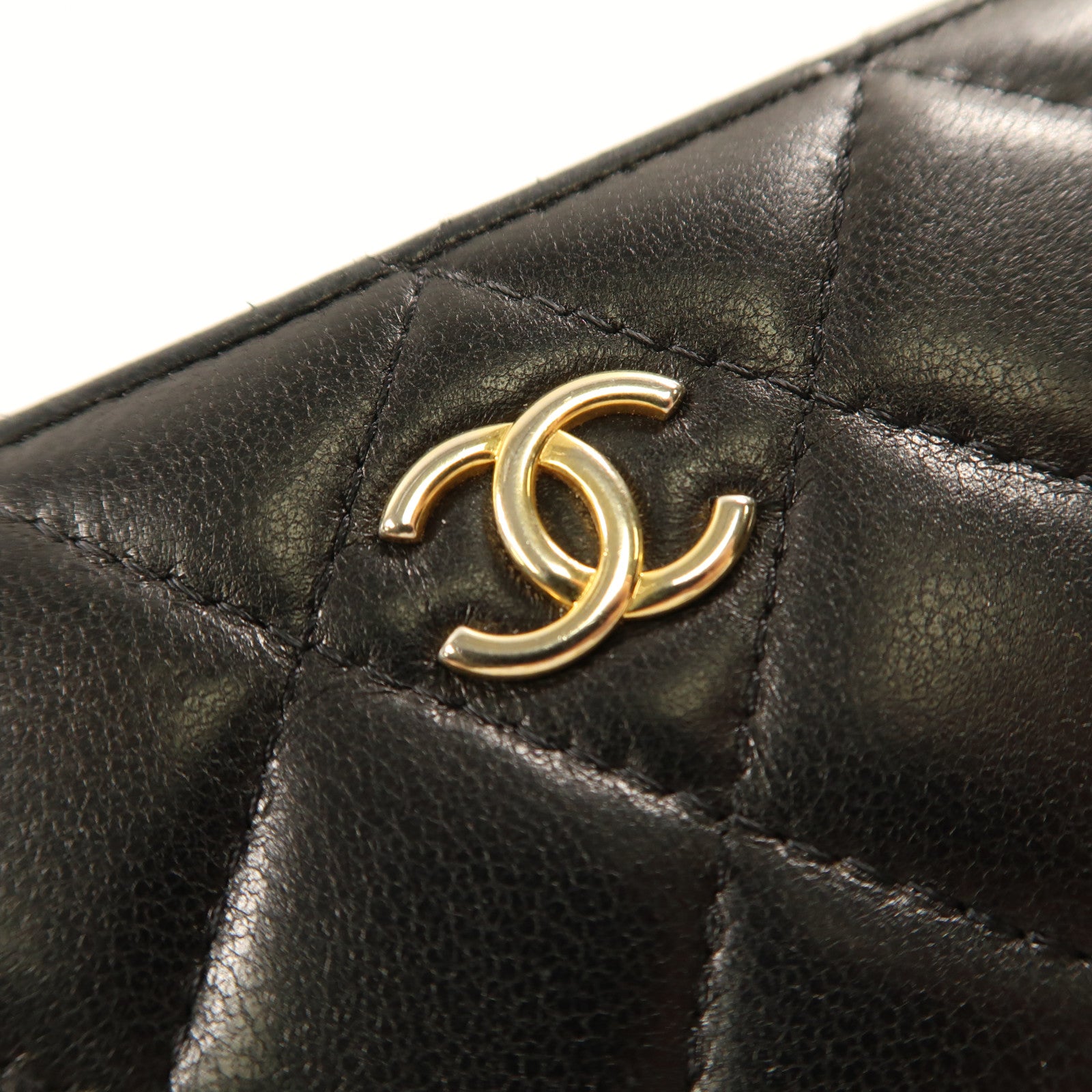 CHANEL 羊皮皮革Pouch Wallet金扣錢包黑色