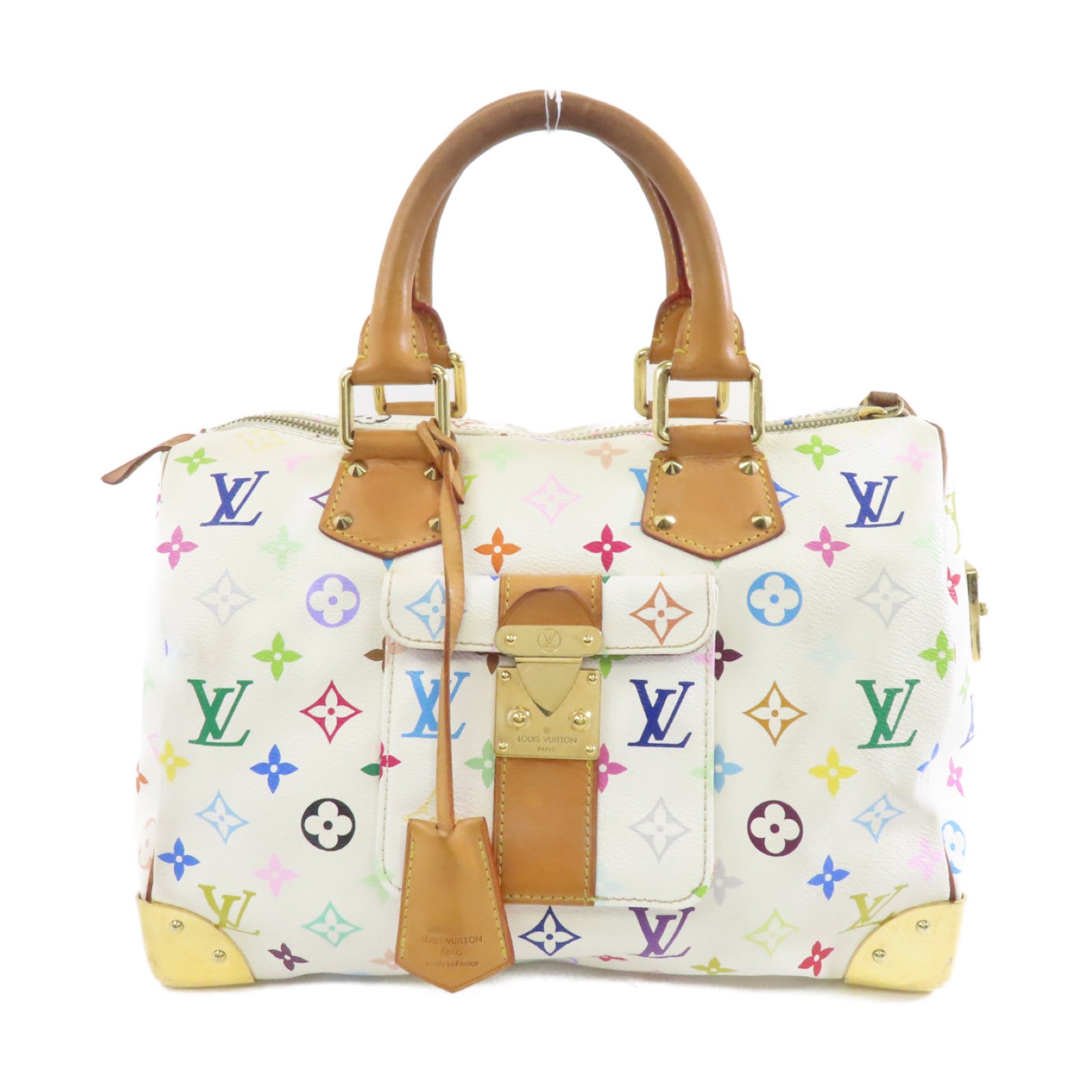LOUIS VUITTON Monogram Multicolore Speedy 30金扣手挽袋白色/彩色