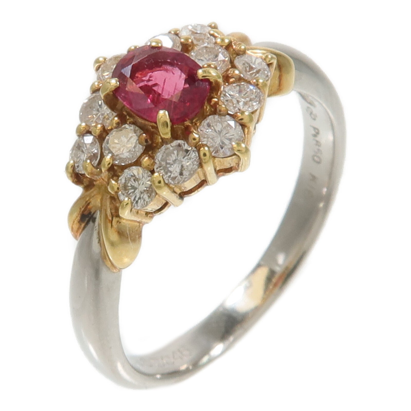 JEWELRY PT850鉑金/18K黃金Ruby Diamond紅寶石/鑽石戒指