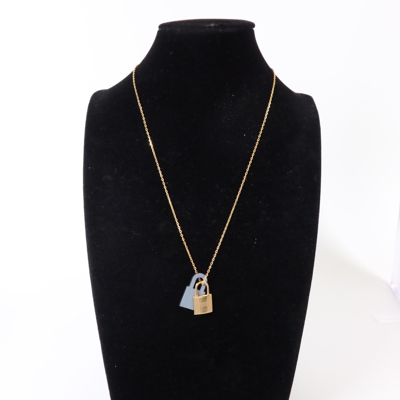HERMES Swift皮革/金屬O' Kelly Necklace項鏈Bleu Glacier