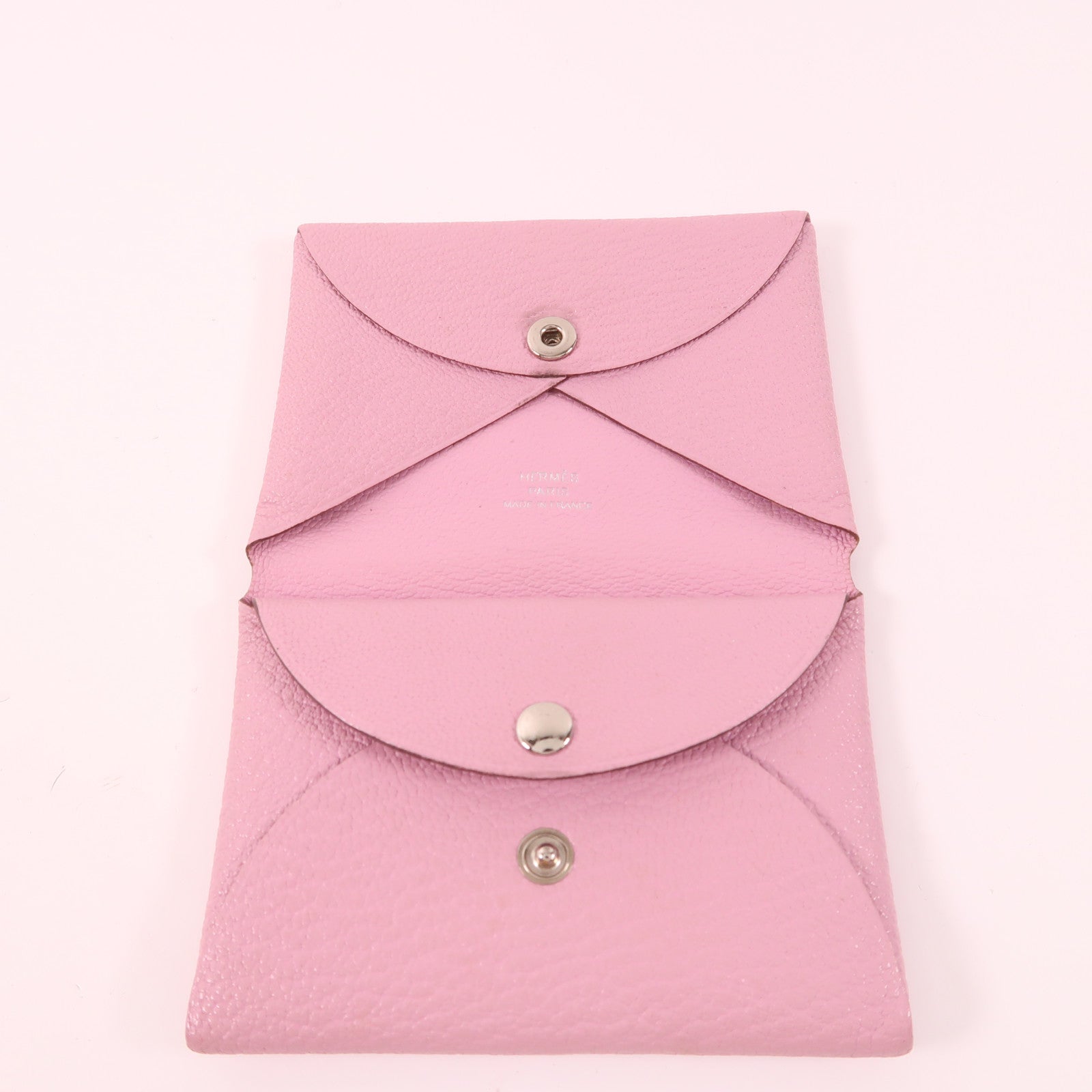 HERMES PHW Calvi Duo Card Case Chevre Leather Mauve Sylvestre