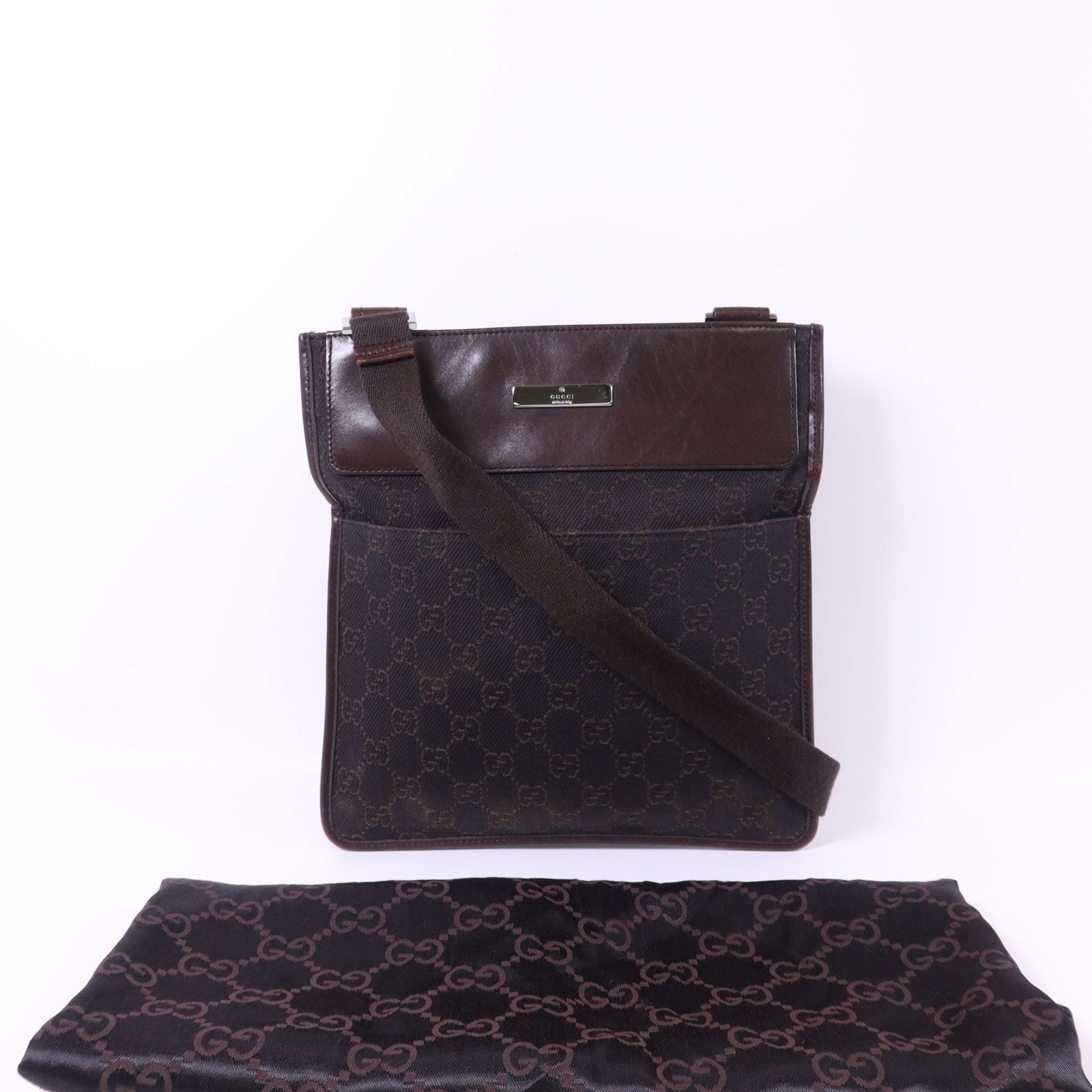 GUCCI 帆布Shoulder Bag銀扣肩背袋
