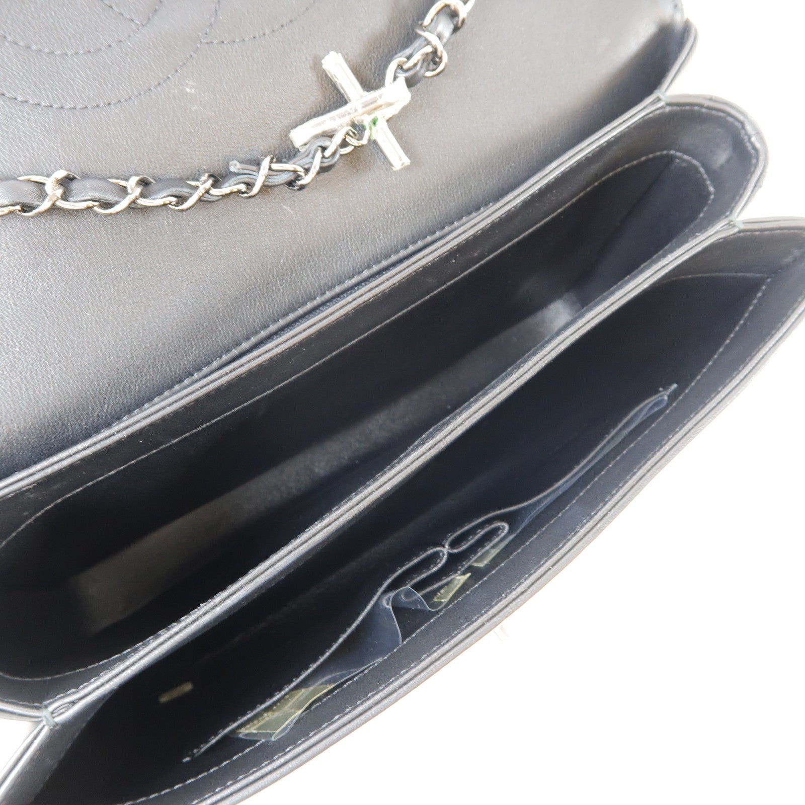 CHANEL 牛皮皮革Chain Shoulder Bag銀扣手挽肩背兩用袋黑色